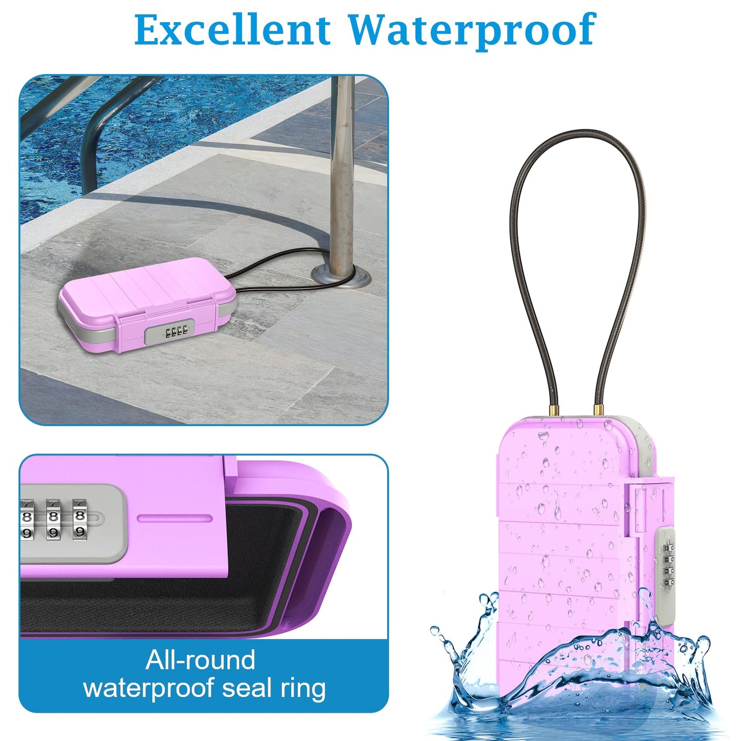 AMIR Portable Safe Box, Combination Security Case LockBox with Code, Waterproof Anti-Theft Personal Mini Travel Safe with Removable Chain, Portable Lock Box for Home, Office, Car, Dorm, Beach