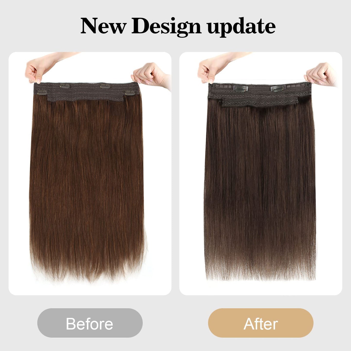 Sassina Invisible Wire Hair Extensions Real Human Hair with Transparent Wire Adjustable Size Secure Clips Natural Straight Secret Miracle Hairpiece, #4A Light Medium Brown 12 Inch 70 Gram