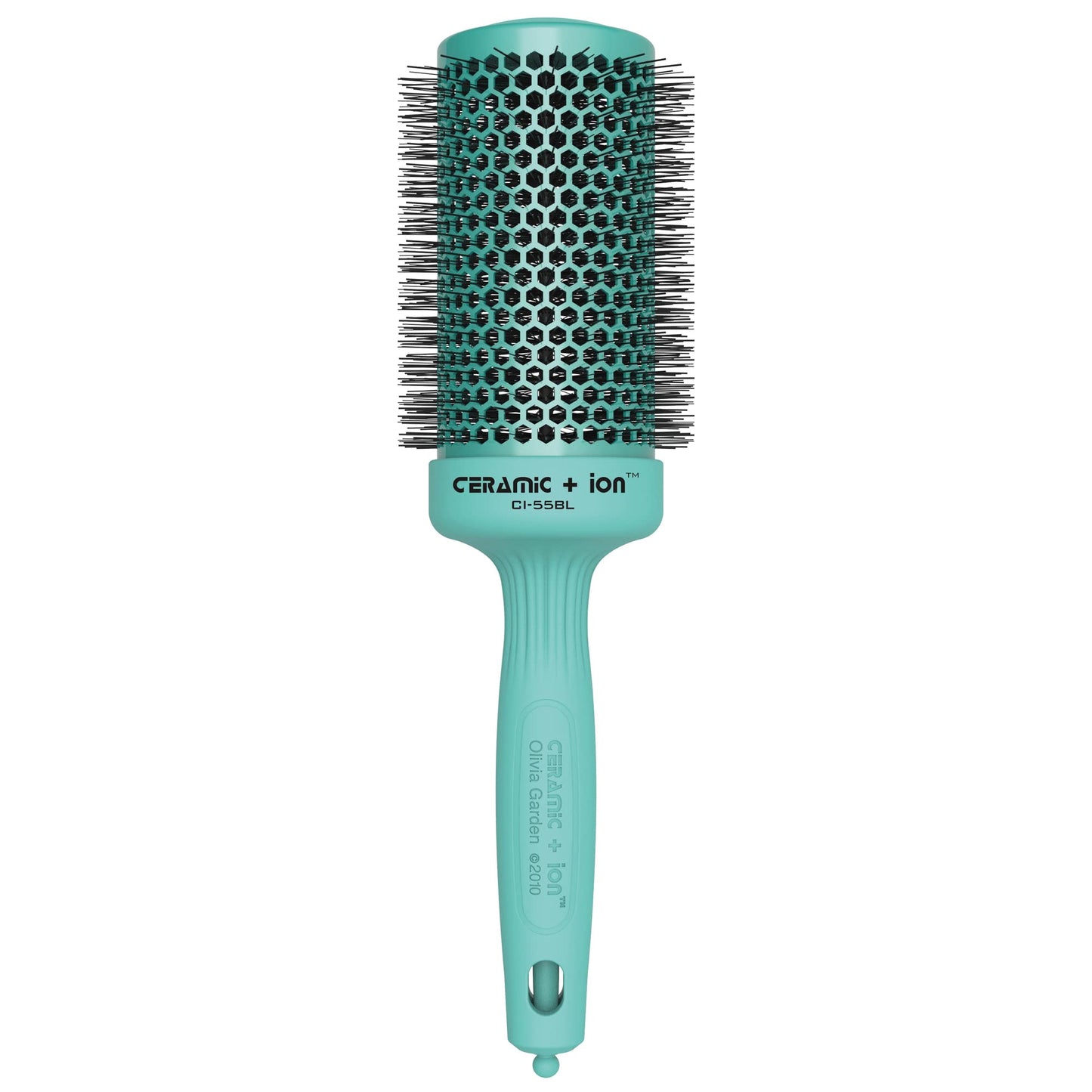 Olivia Garden Ceramic + Ion Round Thermal Hair Brush - Not Electrical - Professional Blowout Brush for Normal to Thick Hair - 2.125"-Diameter Barrel - Turquoise - CI-55BL