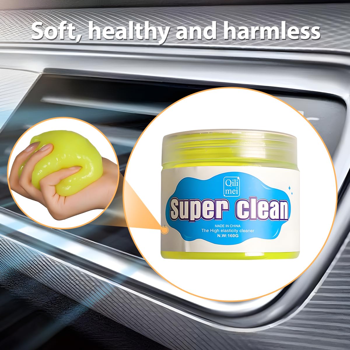 FALVFUN Car Cleaning Gel, Reusable Vehicle Air Vent Crevice Detailing Putty, Automotive Interior Detail Slime Cleaner Removal Tool Kit Accessories, Universal for SUV, Sedan, Truck (Yellow)