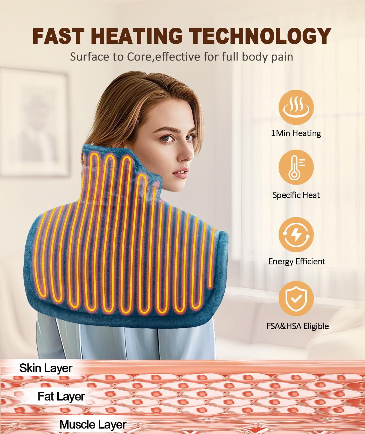 Heating Pad for Neck and Shoulders, Weighted Fast Heating Pads for Back Pain Relief, Heated Wrap with 6 Heat Settings 4 Timers Auto Off, FSA HSA Eligible, Birthday Gifts for Mom Dad Women Men