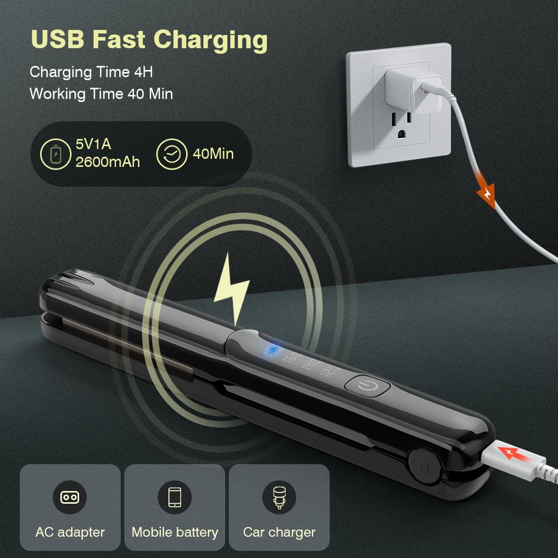 Cordless Hair Straightener and Curler, 2 in 1 Portable Mini Flat Iron & Curling, Fast Heating & Titanium Plate with 4 Adjustable Temp, Travel Size and USB Rechargeable with Pouch (Black)