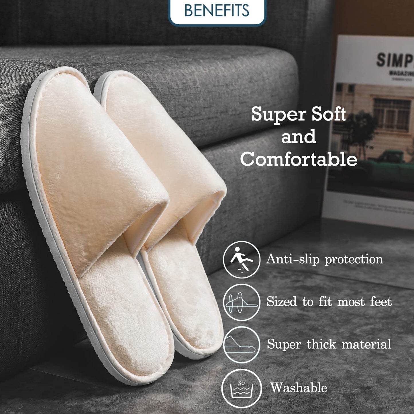 OSTADARRA 6 Pairs Spa Slippers, Non Slip Disposable Slippers For Guest, Washable Reusable, Which Can Be Used As Women Men, House, Indoor, Bathroom, Bedroom, Hotel, Bride Slippers (2 sizes)