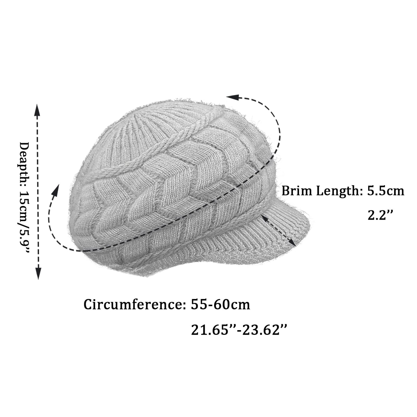 Womens Winter Hats, Wool Beanie for Women with Visor, Ladies Warm Knitted Hat for Fall & Cold Weather Knit Caps W-WS-H1 (US, Alpha, Medium, Set 2 - Black & Burgundy)