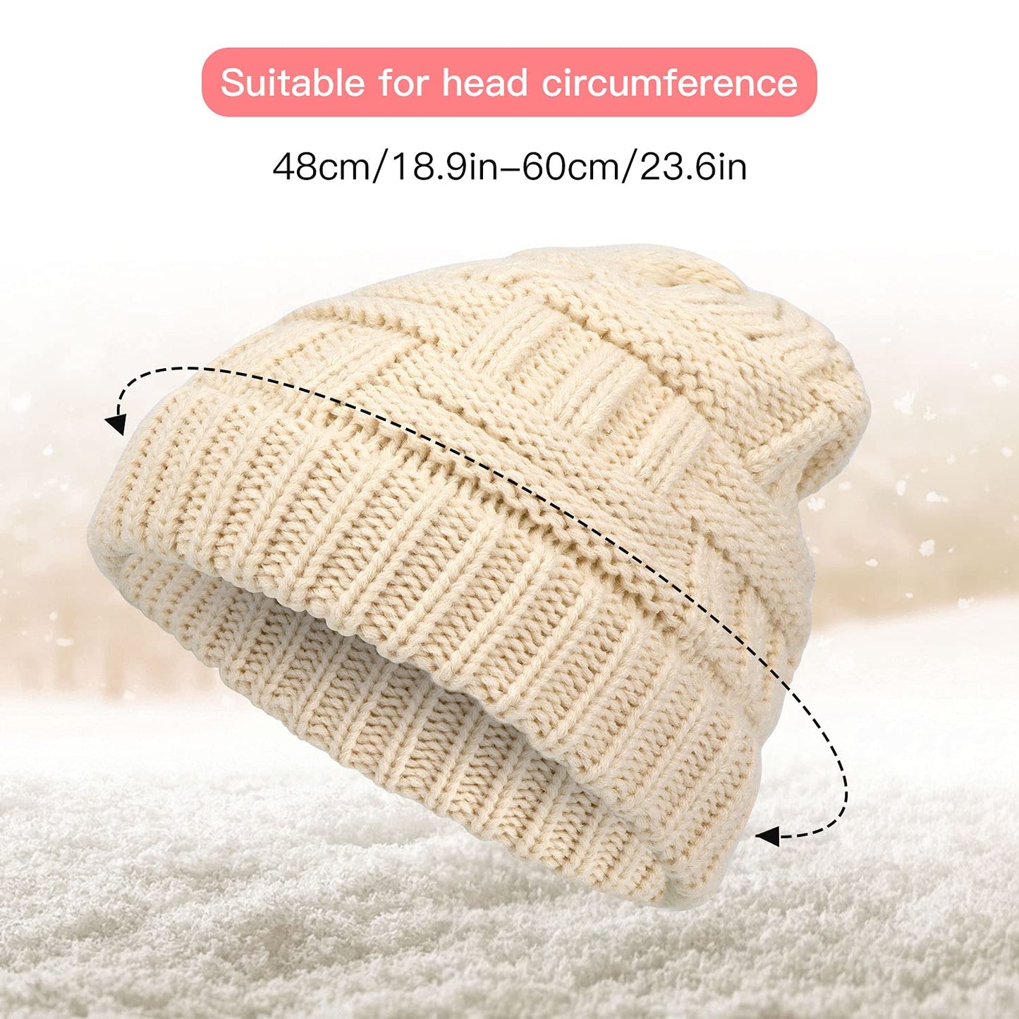 PHOGARY 2 Pack Ponytail Hats for Women Criss Cross Winter High Messy Bun Beanie Hat with Ponytail Hole (Colorful Black & Rice)