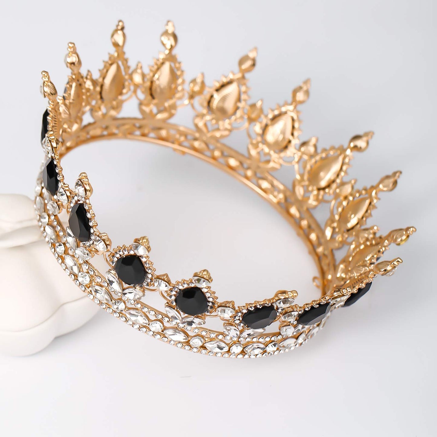 FORSEVEN Queen Crown Rhinestone Wedding Crowns and Tiaras for Women Costume Party Hair Accessories Princess Birthday Crown Crystal Bridal Crown (Gold+Black)