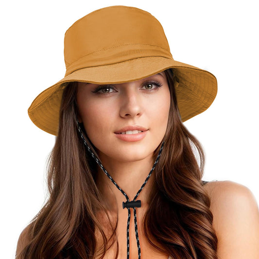 Durio Waterproof Bucket Hat for Women UPF 50+ Sun Hat UV Protection Packable Rain Hats for Women Lightweight Hiking Hat Dark Mustard One Size