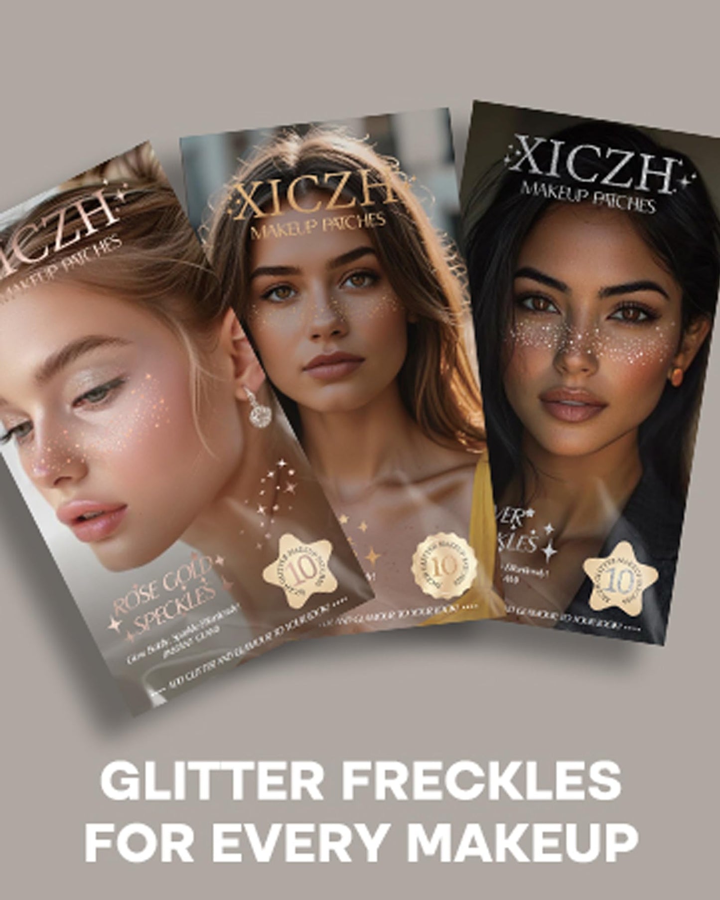 XICZH Glitter Freckles, Gold Freckles Temporary Face Tattoos,Coachella Face Glitter for Women Girls, Singer Concerts Festival Rave Accessories (Gold - 10 pcs)