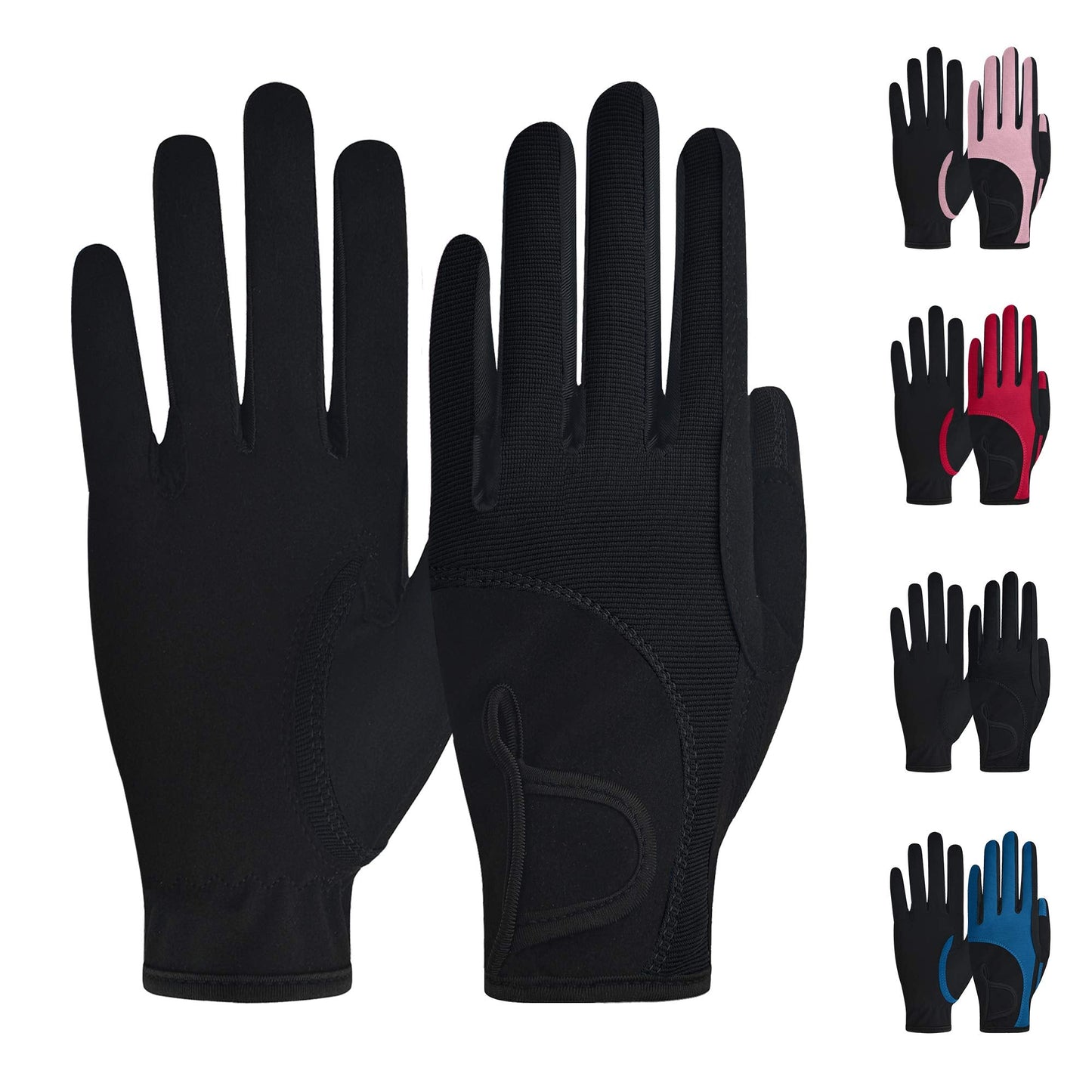 ChinFun Kids Horse Riding Gloves, Children Equestrian Gloves Premium Color-Contrasted, Summer Winter Boys Girls Youth Biking Skiing Gardening Black Size M 8-10