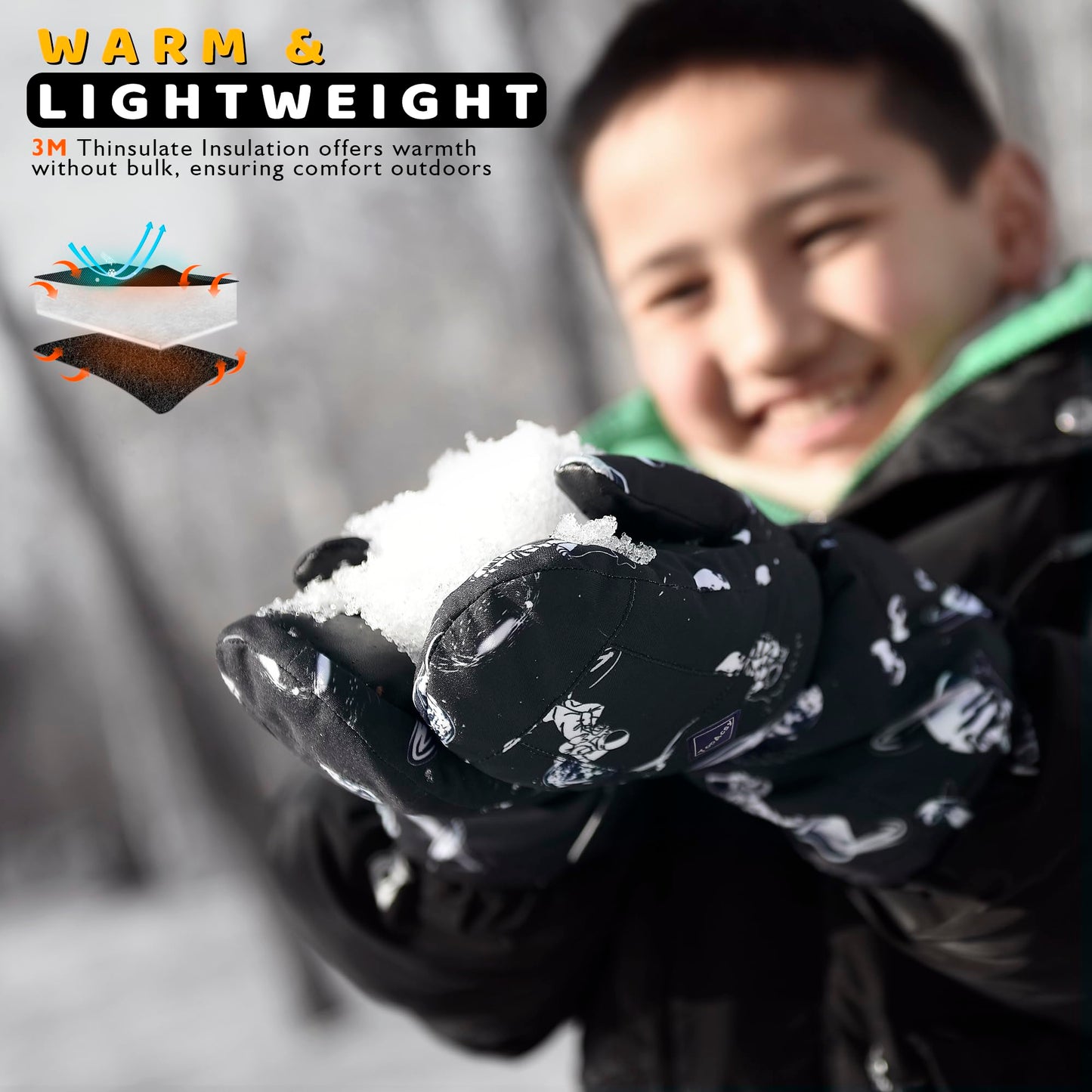 TopAcsy Kids Ski Gloves Waterproof Warm Winter Snow Mittens for Boys Girls