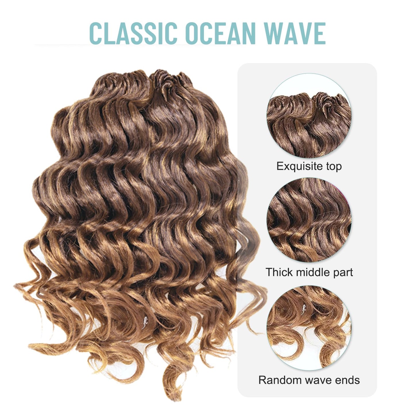 ToyoTree Ocean Wave Crochet Hair - 9 Inch 8 Packs Ombre Blonde Short Curly Deep Wave Crochet Hair, Synthetic Ocean Wave Braiding Hair Extensions (9 Inch,T4/27-8P)