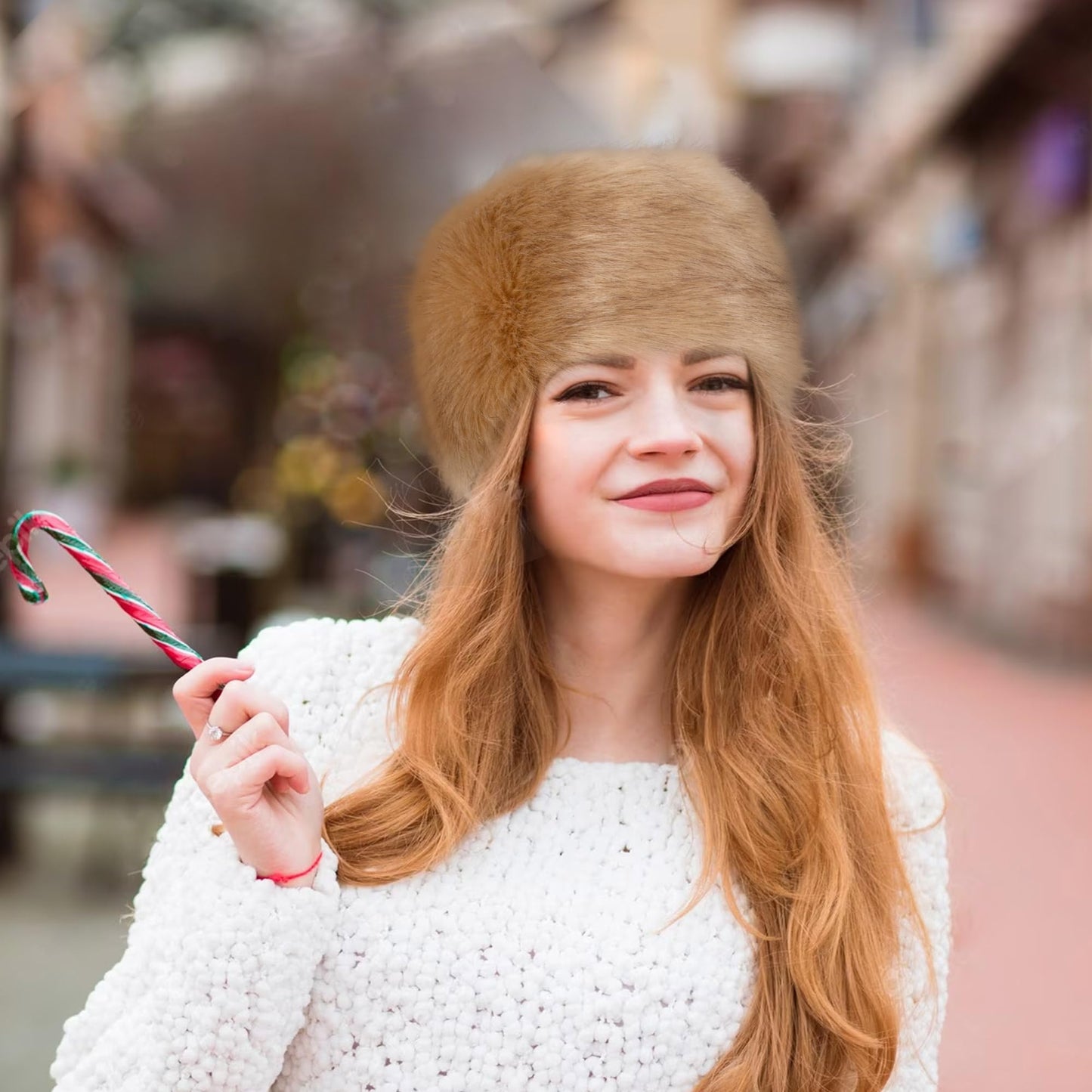 Dikoaina Faux Fur Cossack Russian Style Hat for Ladies Winter Hats for Women Khaki