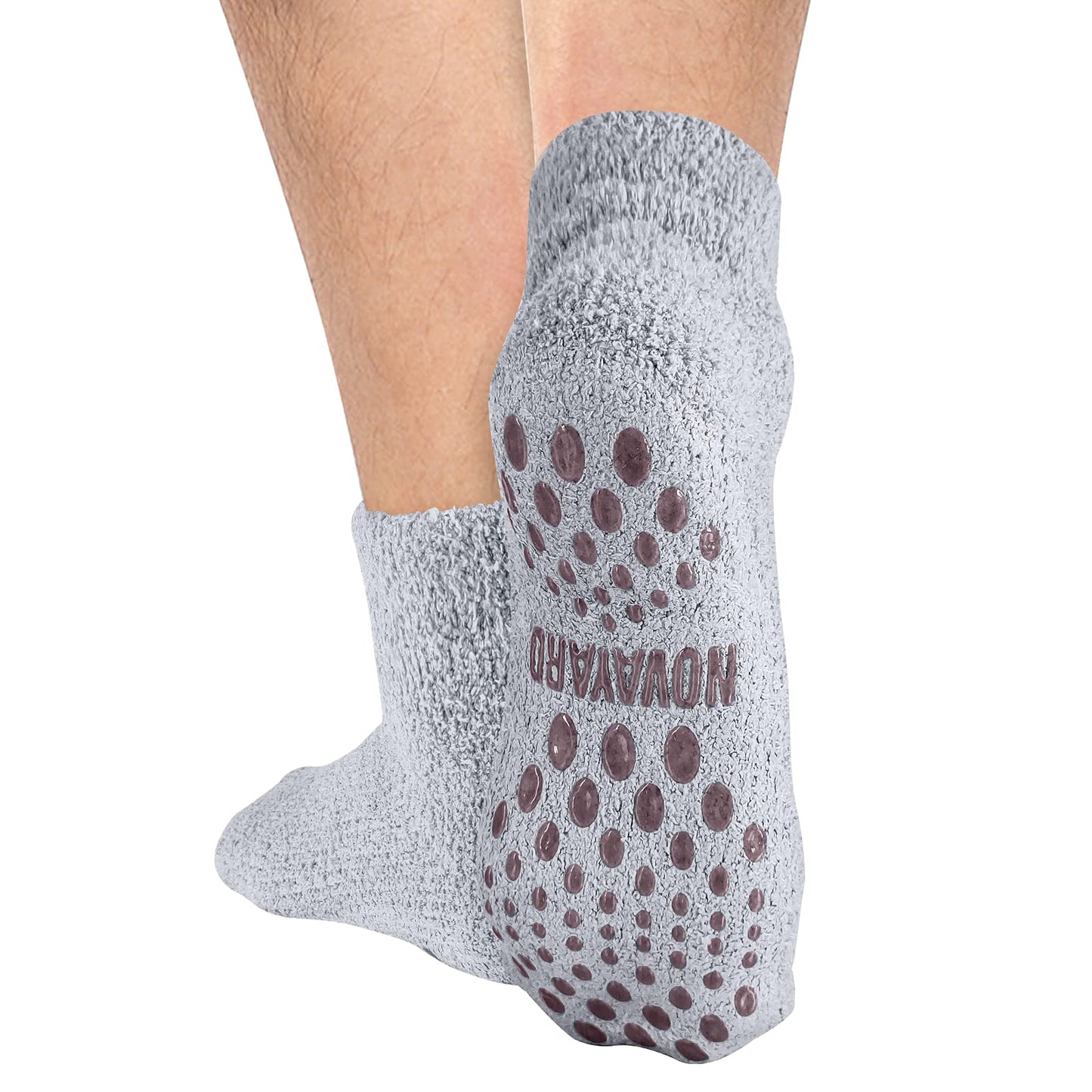 NOVAYARD 4 Pairs Non Slip Fuzzy Socks Hospital Slipper Crew Grip Cozy socks Men Women(Black+Grey,Medium)