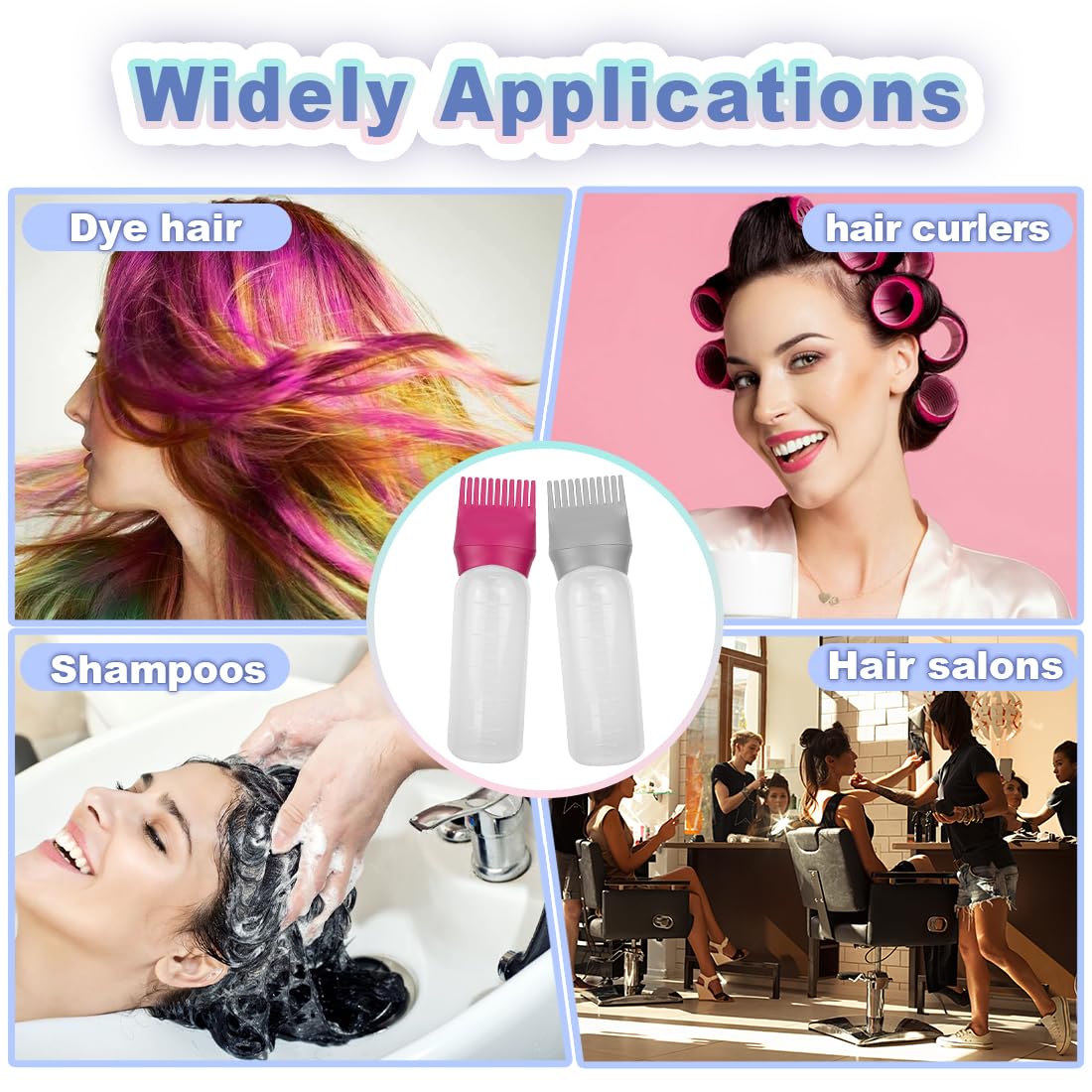FZWONVUC 4 Pack Root Comb Applicator Bottle, Hair Oil Applicator, Oil Comb Applicator Bottle for Hair Dye Shampoos Hair Salons (Red+Grey)