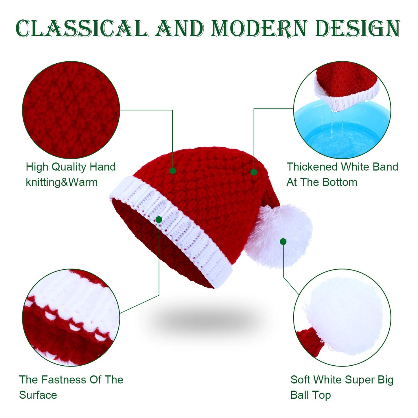 Pangda 2 Pieces Christmas Beanie Winter Knitted Hat Crochet Santa Hat for Women and Men (Adult Size)