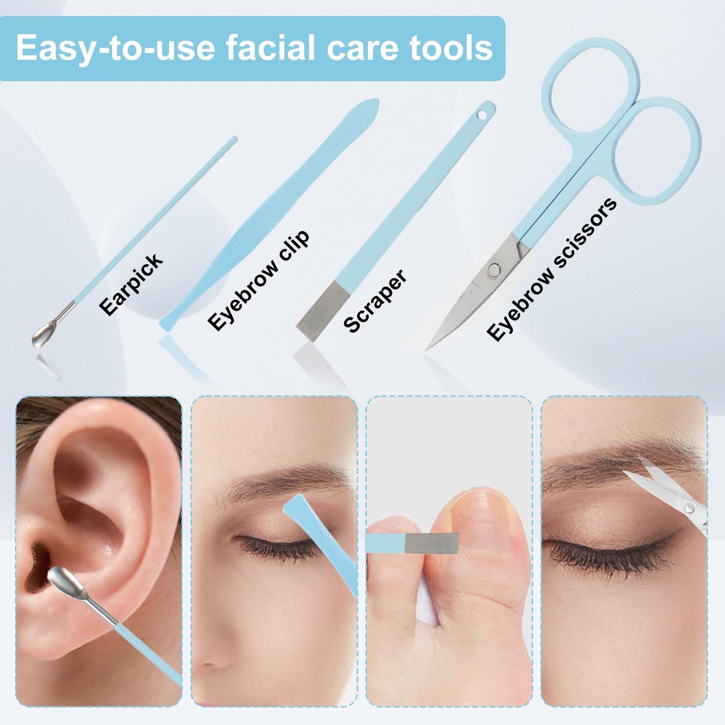 10 Piece Nail Kit, Manicure Kit, Nail Care Kit For Women, Manicure Pedicure Set, Nail Clippers Toenail Clippers Kit, Professional Manicure Kit Pedicure Kit, with Luxurious Travel Case - Light Blue