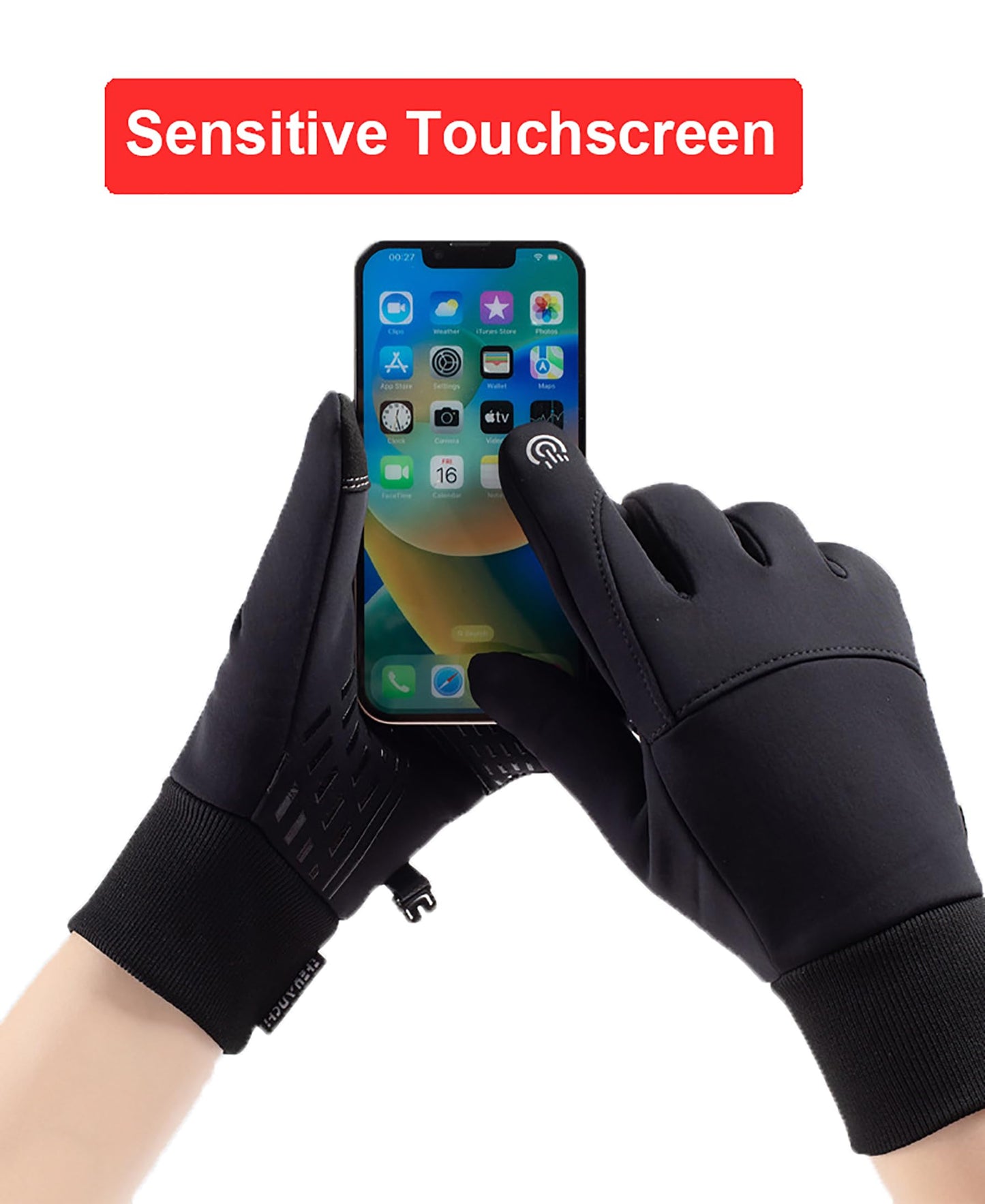 FunSpt Touchscreen Winter Gloves Cold Skiing Waterproof Warm Snow Gloves For Men And Women,Black M
