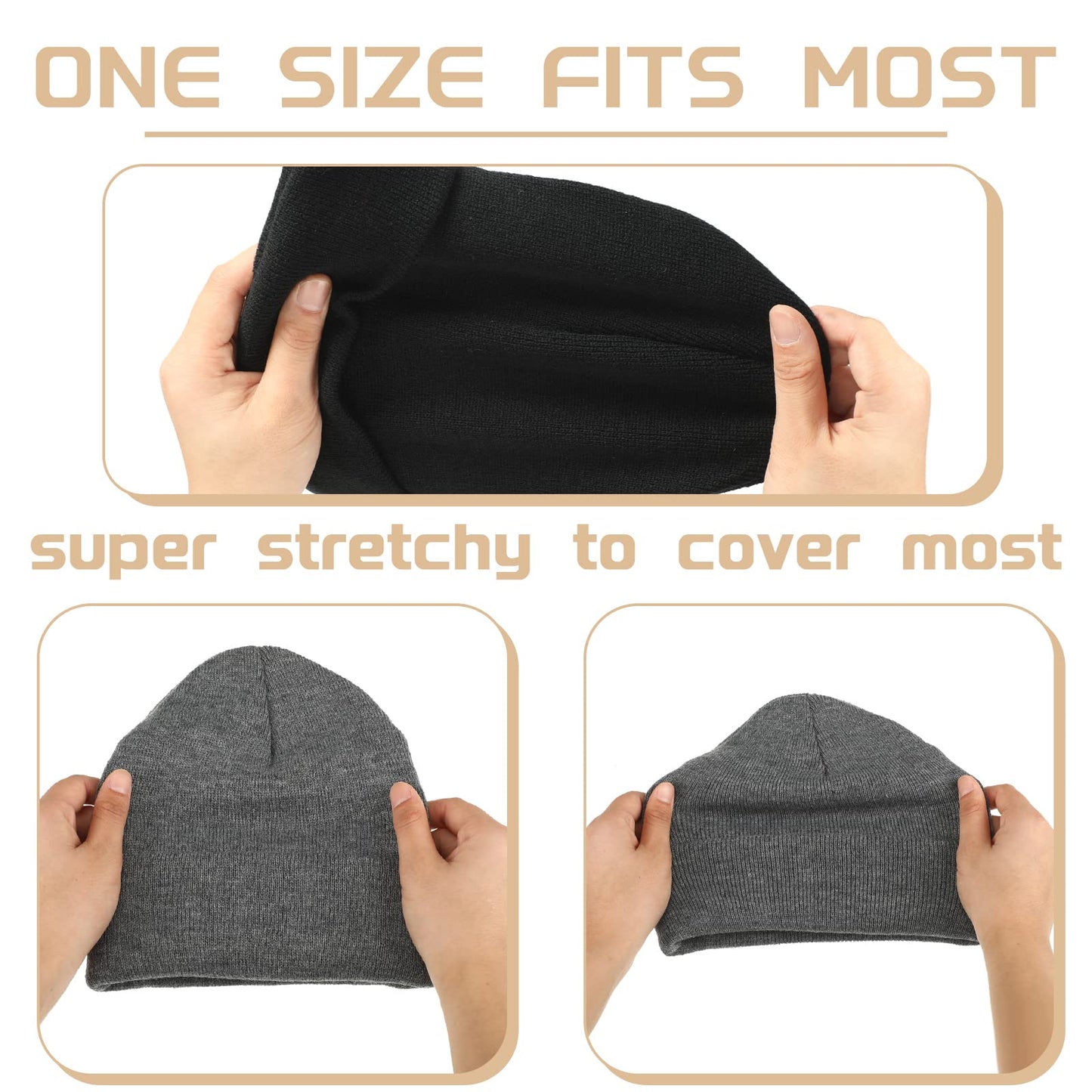 Eurzom 3 Pcs Winter Satin Lined Beanie Hat Warm Cuffed Plain Satin Hat Winter Knit Cap with Lining for Men Women Girls Boys (Dark Gray, Brown, Beige)