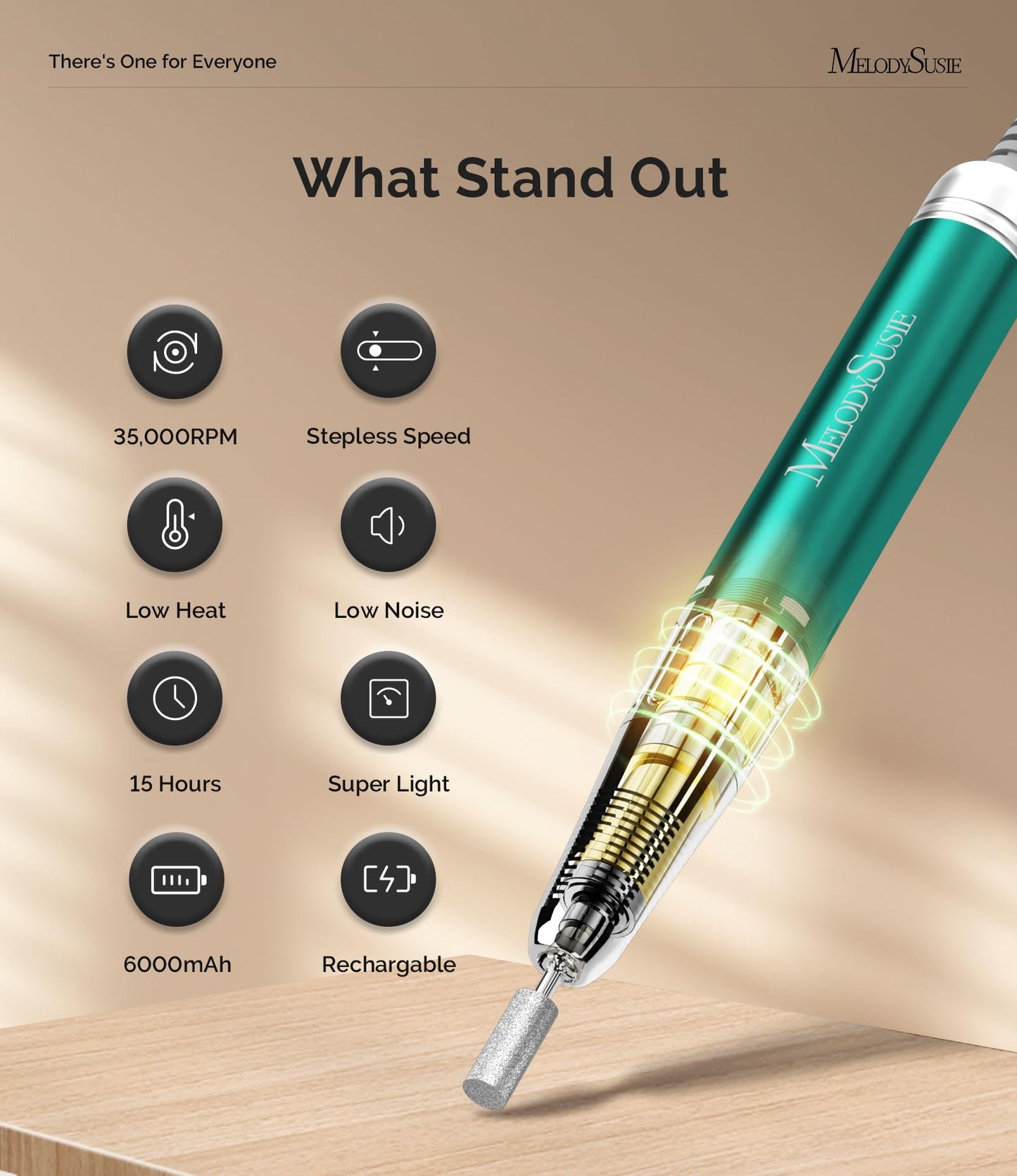 MelodySusie 35000RPM MM400C Nail Drill Professional, Rechargeable Cordless Nail File Portable Efile for Acrylic Gel Nails Remove, 8Pcs Nail Drill Bits, Low Noise Low Heat, Sparkle Plus, Green