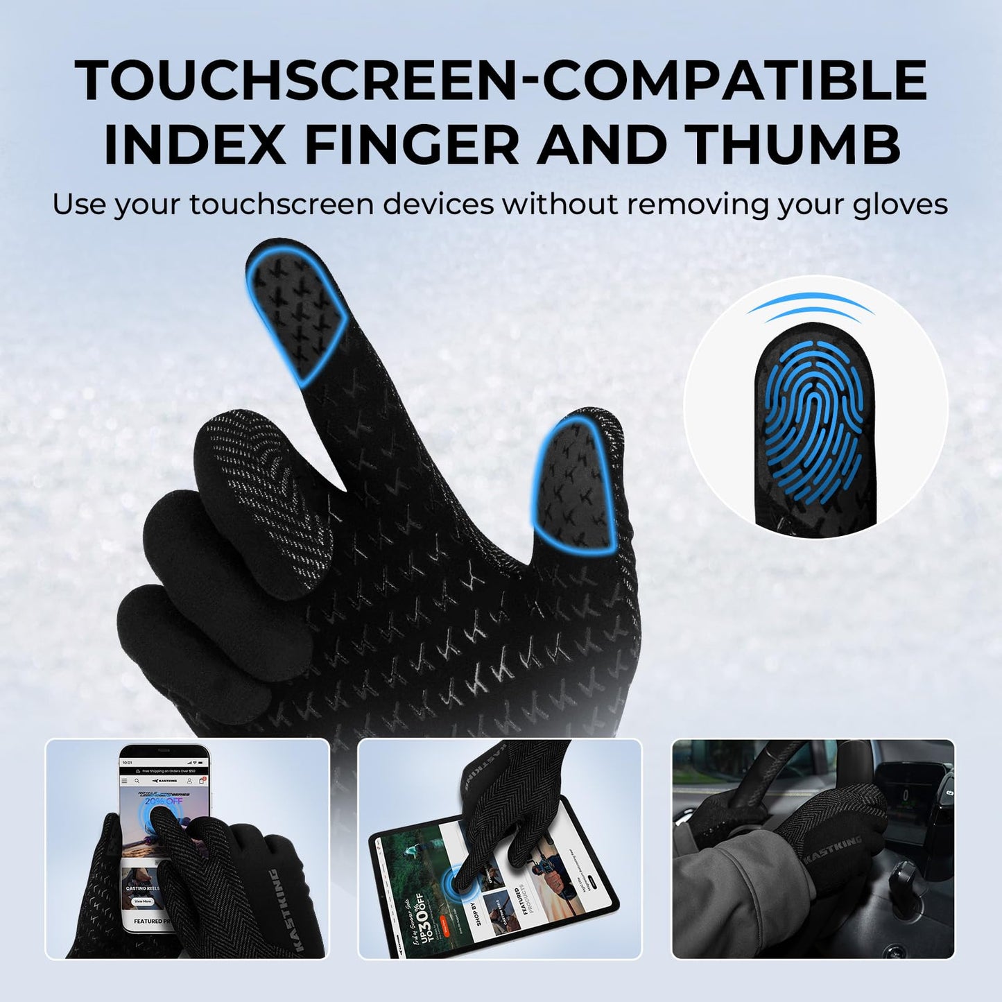 KastKing Grip Logic Full Finger Compression Glove Liners,Micro-Seam Construction,Touch Screen Fishing Gloves for Men & Women,4-Way Stretch Lightweight Winter Gloves for Outdoor Activities,Black,L