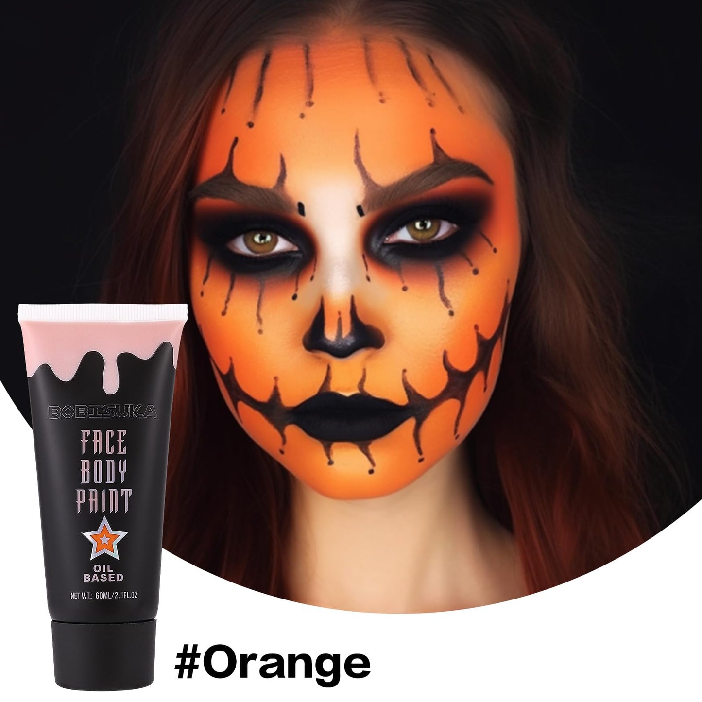 BOBISUKA Orange Face Body Paint, High Pigmented Face Painting Kit for Halloween Makeup, Scary Pumpkin, Tiger Cosplay, Costume, SFX Special Effect and Theme Parties(2.1 Fl.oz)
