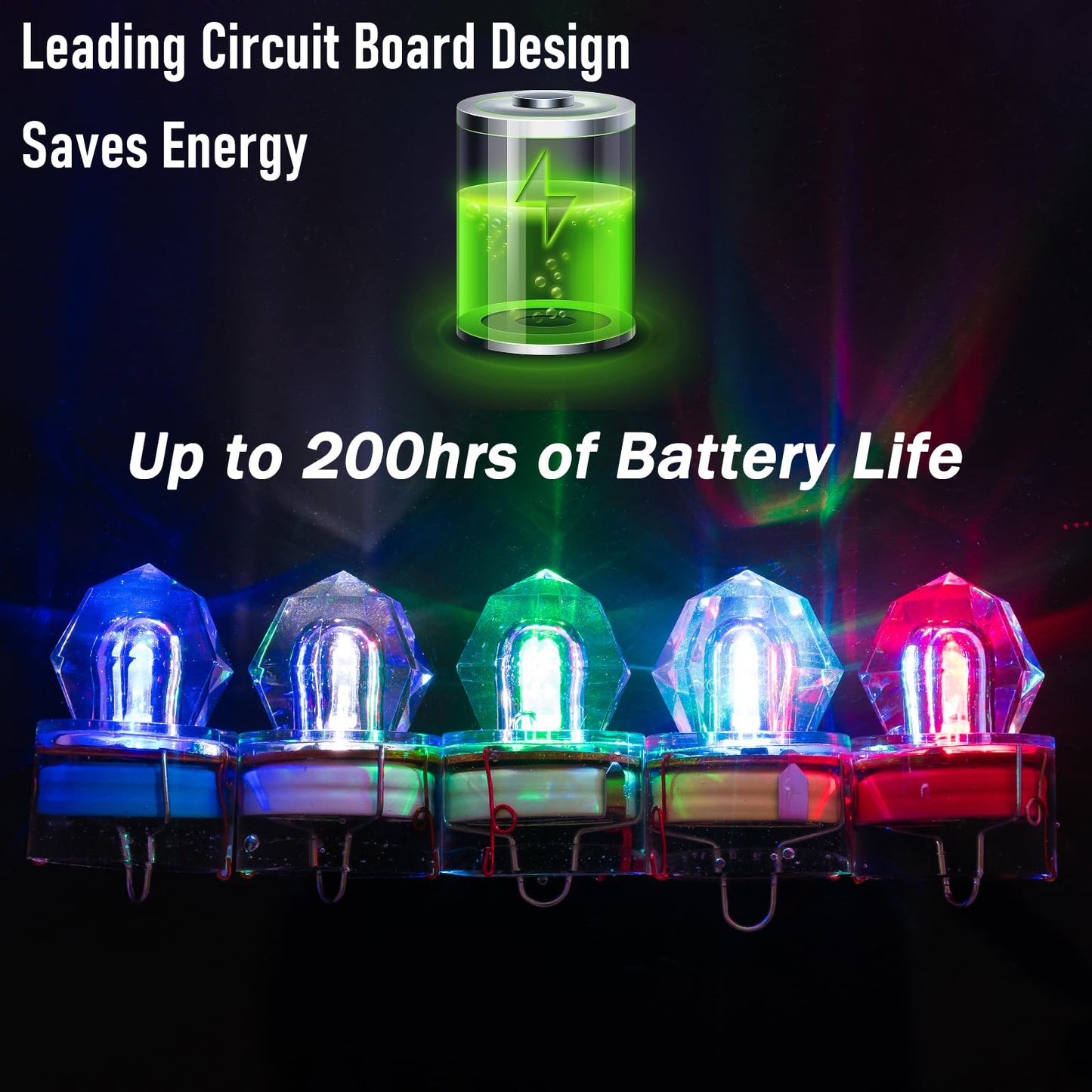 Dr.Fish 5 Pack Diamond Fishing Lights, Under Water Deep Drop Lights Fishing Flasher Light Attractant LED Fishing Lure Offshore Trolling Rig Saltwater