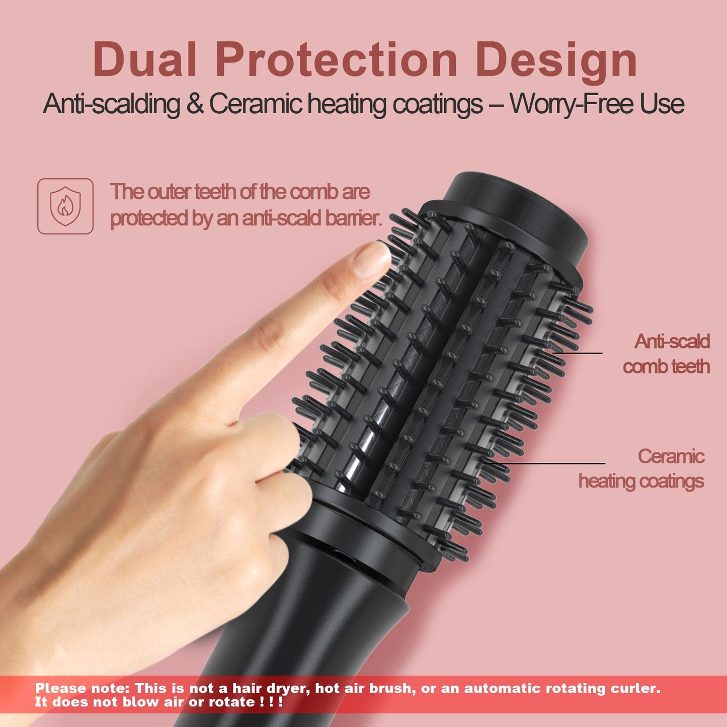 Youbella Cordless Hair Curling Iron Brush, Mini Travel Hot Straightener Comb, 3-in-1 Portable Wave Curling Wand, 1.5″ Ionic Heated Brush, USB Rechargeable Hair Curler, Pink