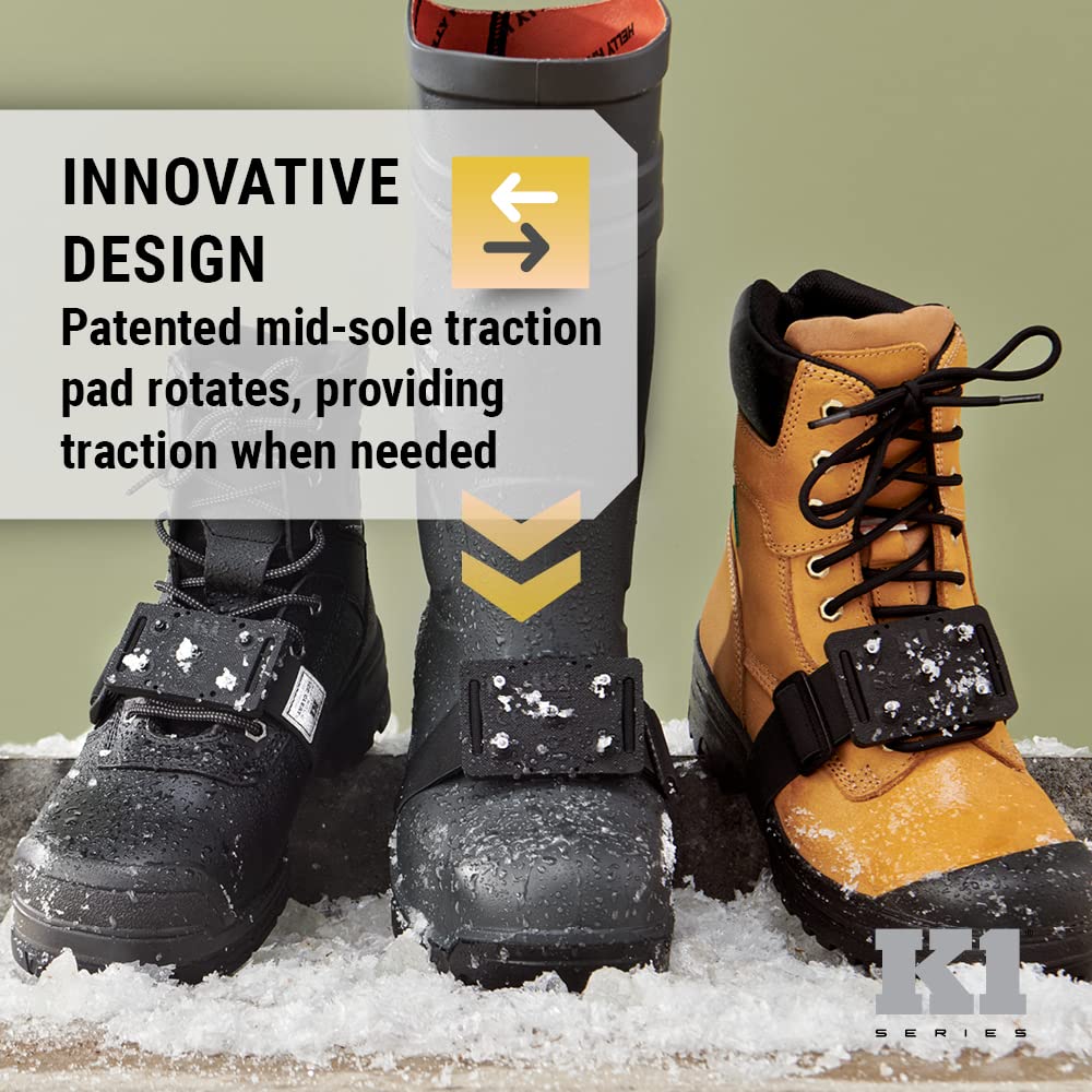 K1 Mid-Sole Ice Cleats - Rotatable Traction Aids For Shoes/Boots - Indoor/Outdoor, Climbing, Driving - High Profile - Black