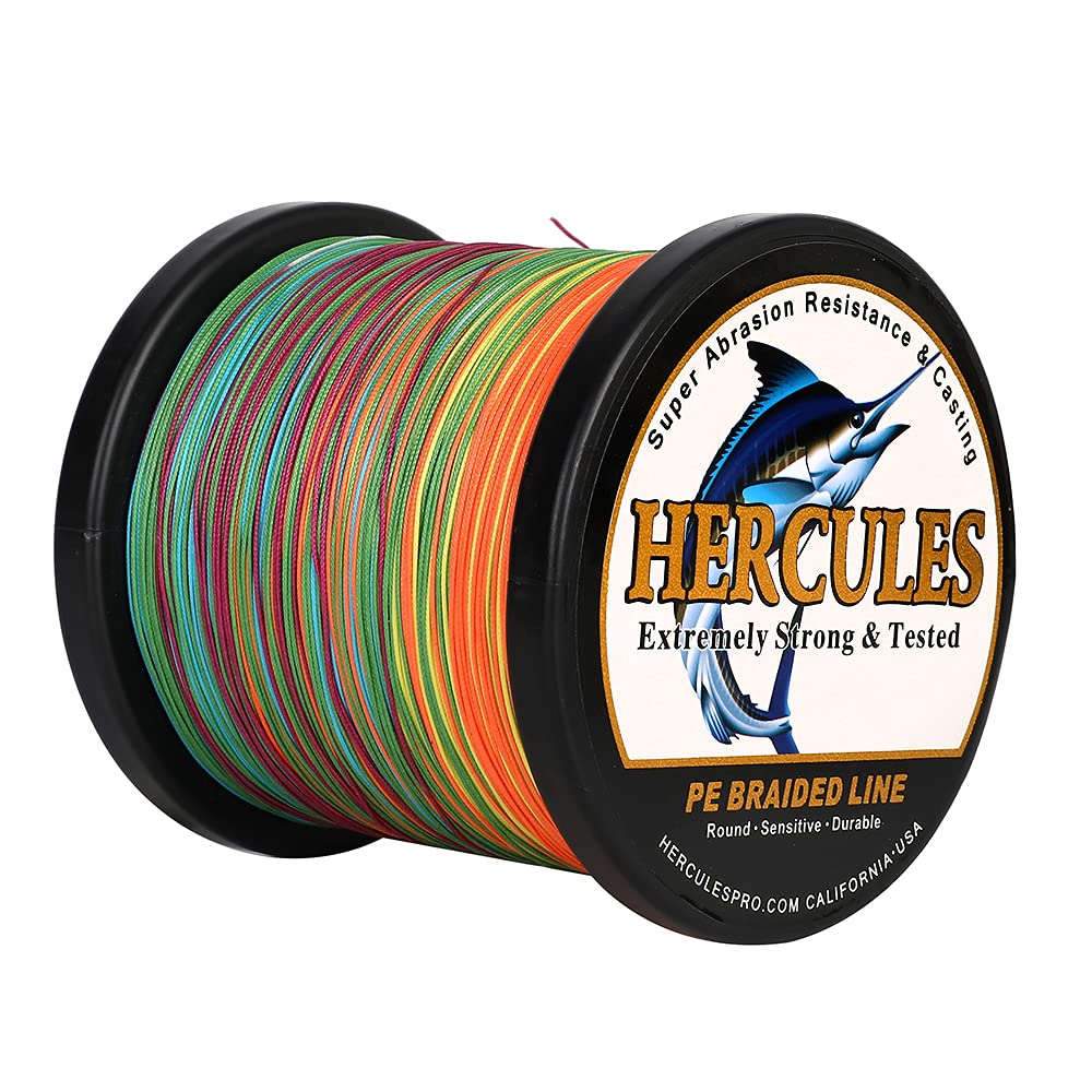 HERCULES Braided Fishing Line 12 Strands, 100-2000m 109-2196 Yards Braid Fish Line, 10lbs-420lbs Test PE Lines for Saltwater Freshwater - Multicolor, 10lbs, 100m