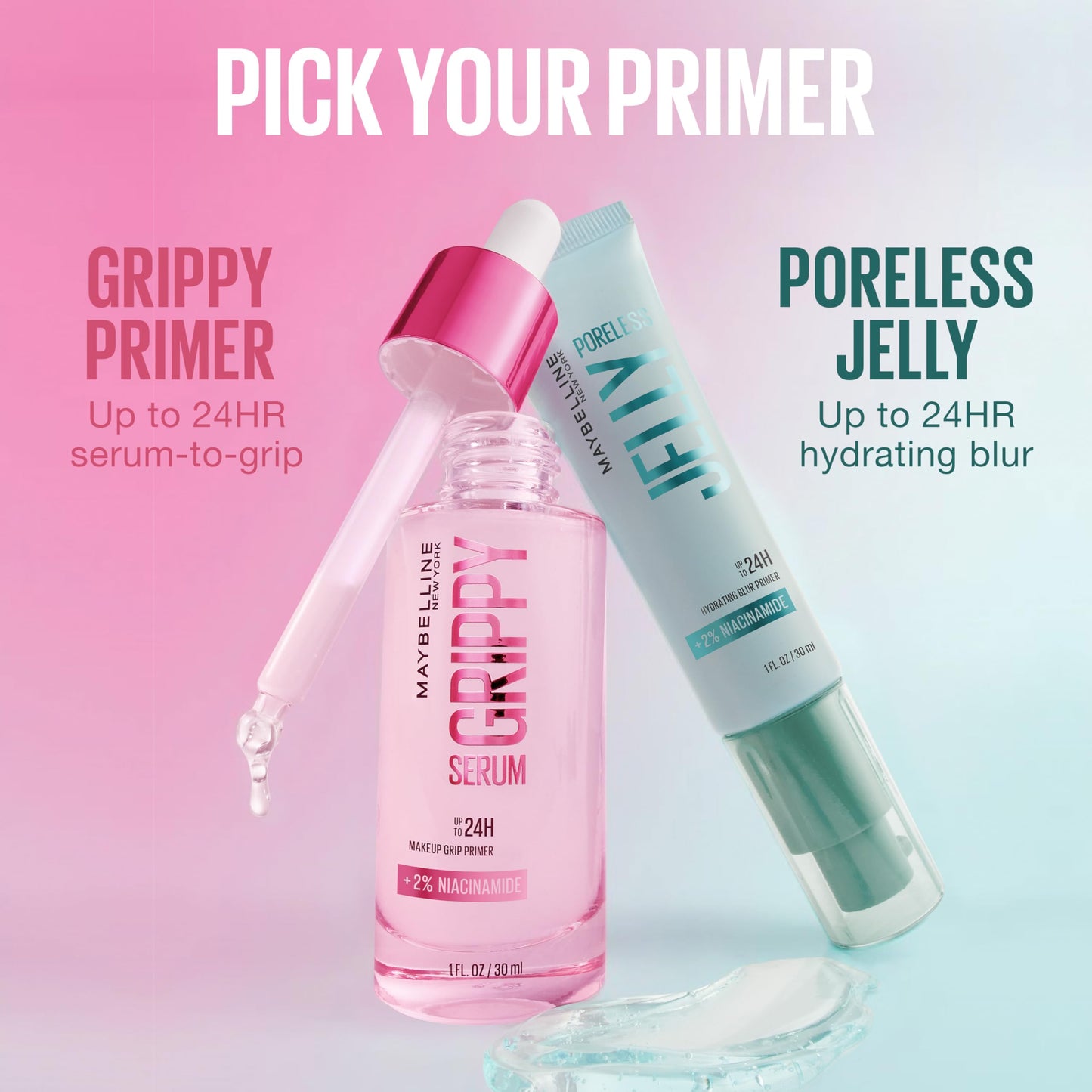 Maybelline Poreless Jelly Primer, Hydrating, Blurring Makeup Primer with 2% Niacinamide For Up To 24HR Make Up Wear, Clear, 1 Count