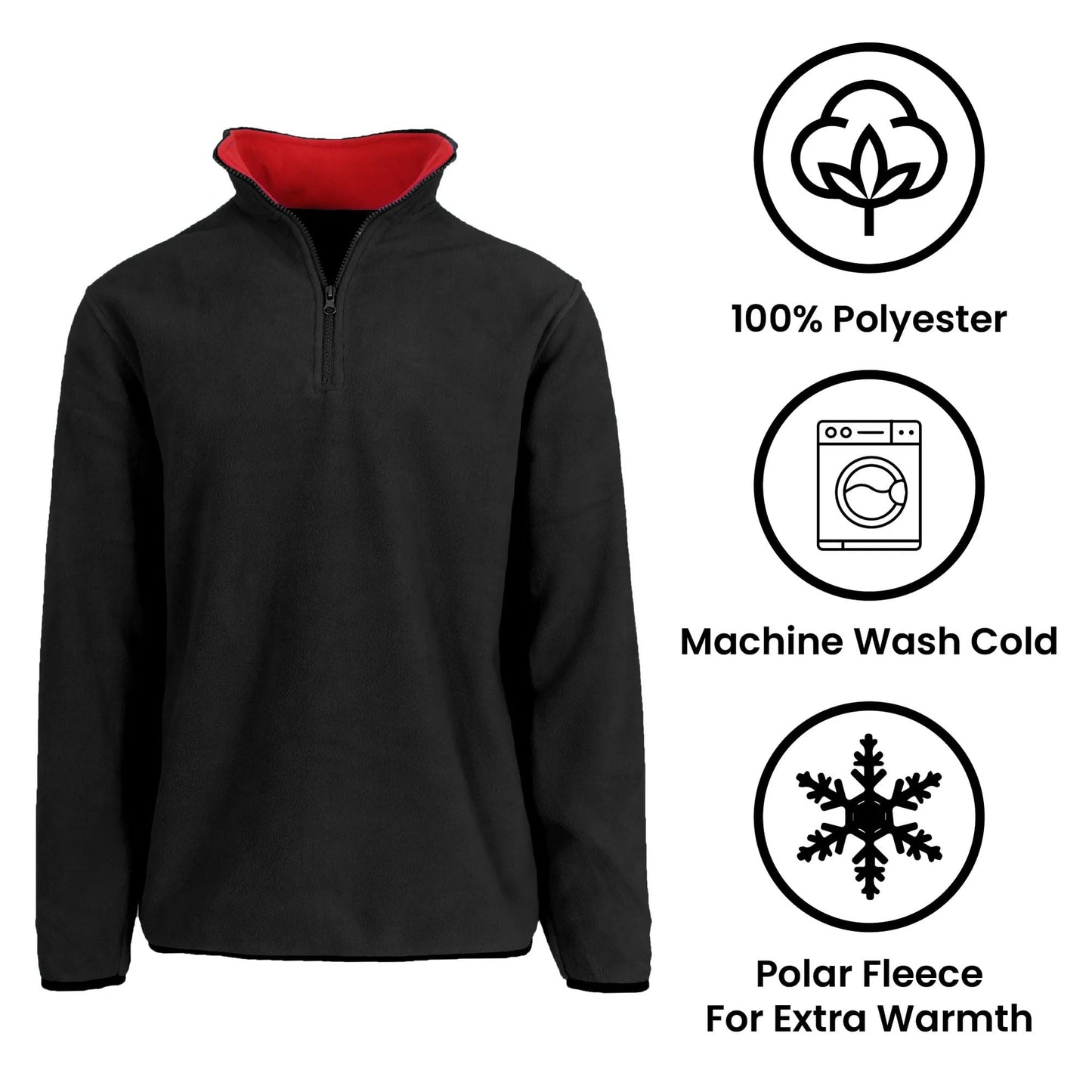 JH DESIGN GROUP Men’s Quarter Zip Thermal Fleece Pullover Sweatshirt Mid Weight in 6 Colors (US, Alpha, Medium, Regular, Regular, Black)