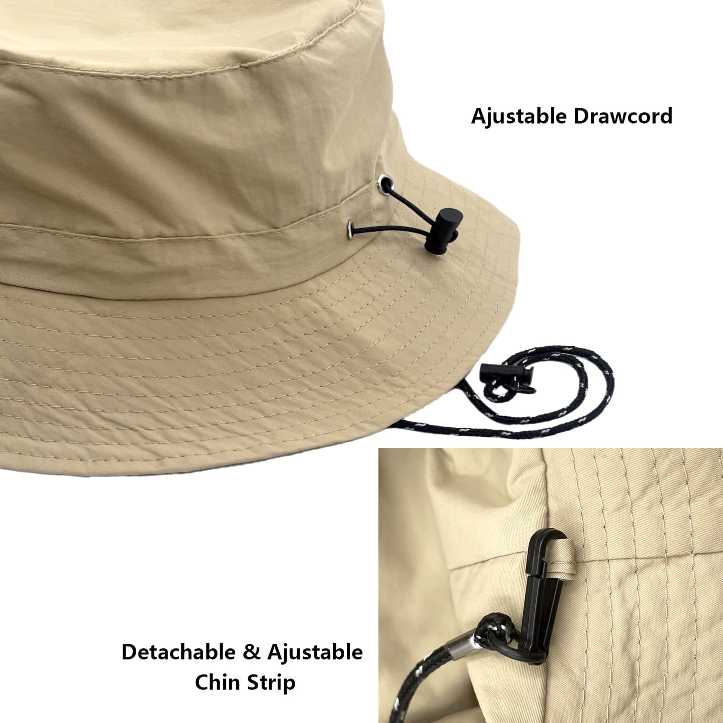 woogwin Waterproof Bucket Rain Hat with Chin Strap Quick Dry Packable Boonie Sun Hat Safari Hat UV Protection(Khaki)