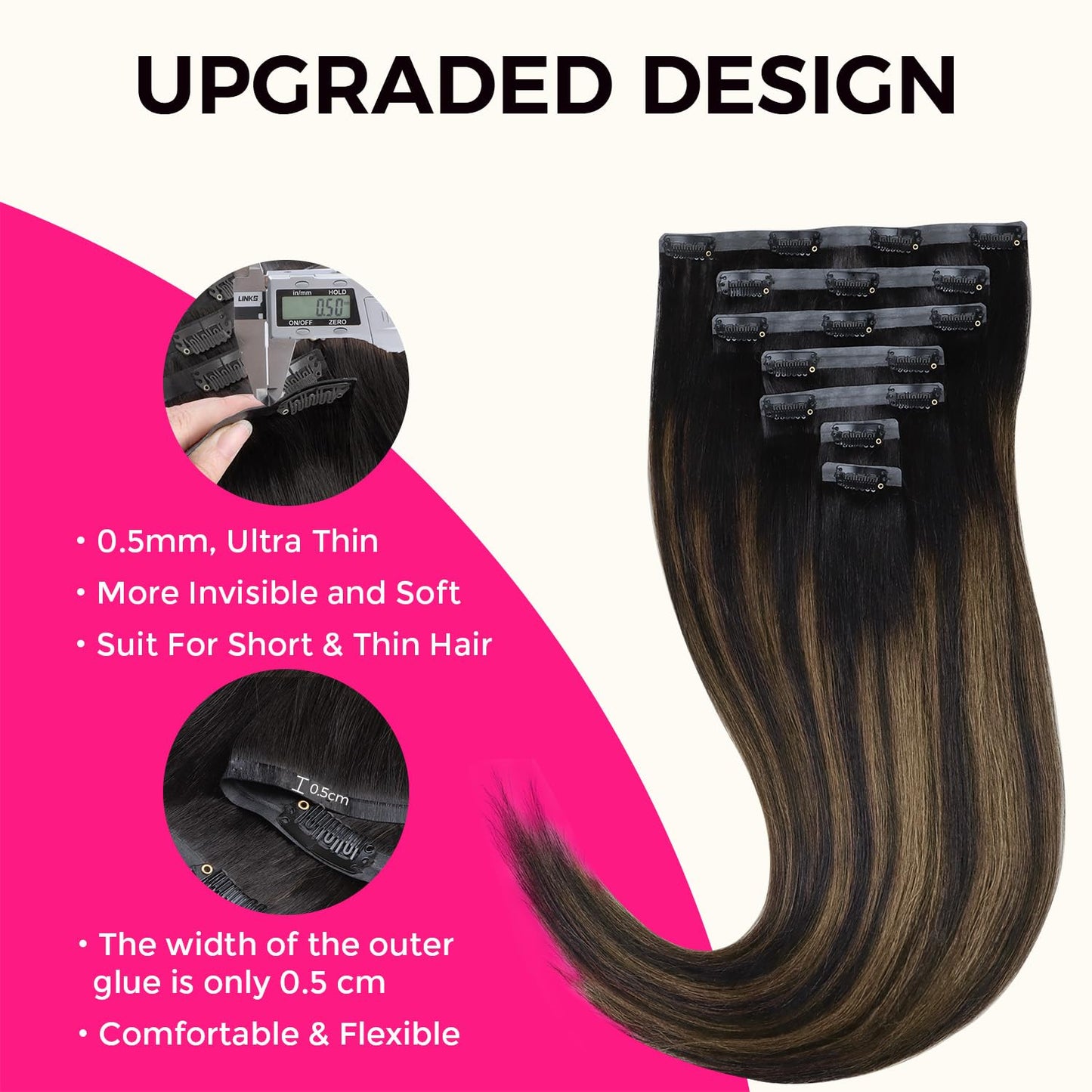 Lashey Clip in Hair Extensions Human Hair Light Yaki Seamless Clip in Hair Extensions Natural Black Mixed Chestnut Brown 16 Inch 7pcs 110g Clip in Hair Extensions Human Hair for Black Women