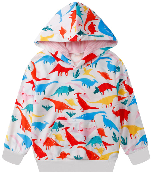 Toddler Girls Hoodies Dinosaur Girls Clothes Kids Dinosaur Shirt Long Sleeve Hooded Sweatshirt Pullover Tops Winter Outwear Size 5/8470
