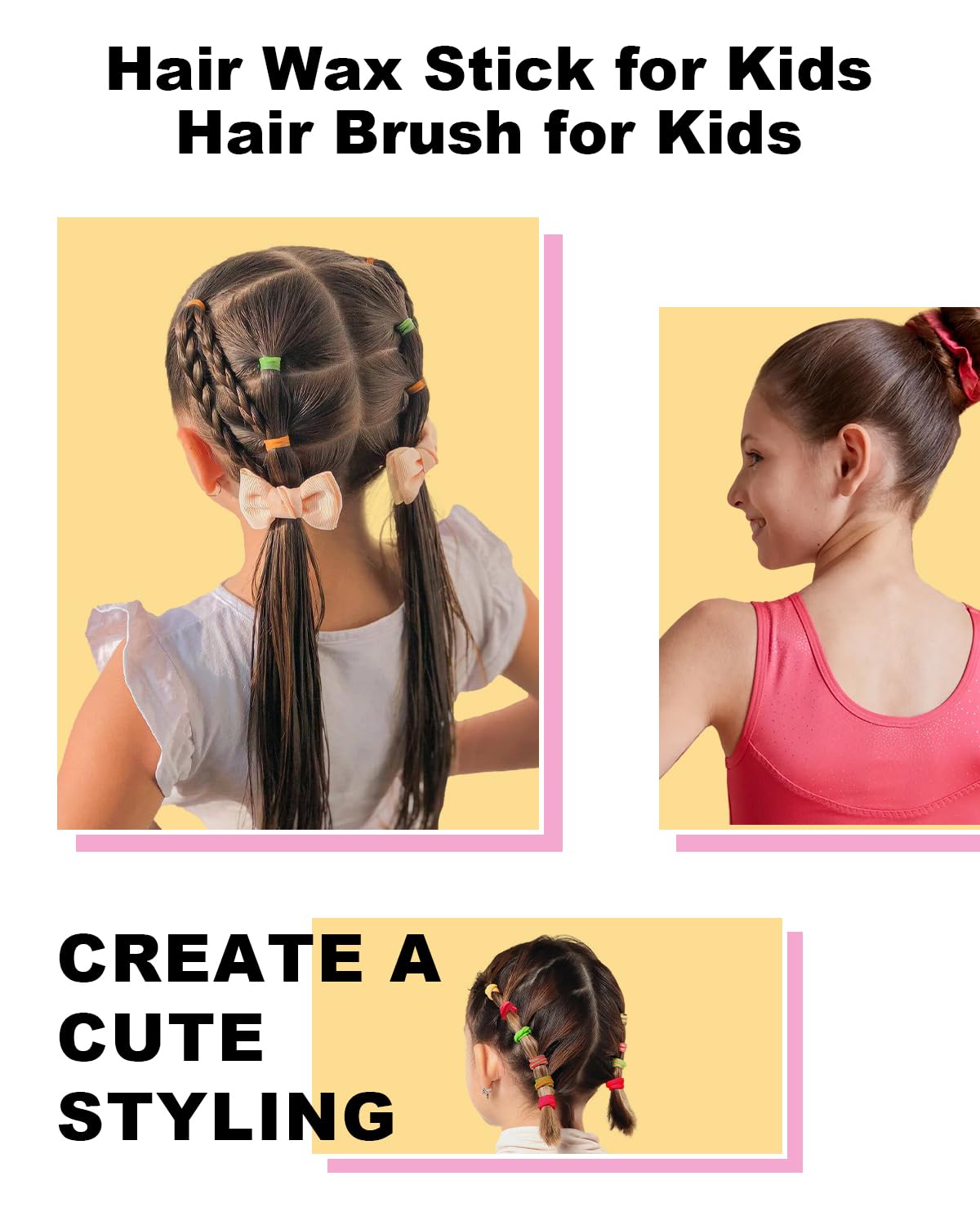 Slick Back Hair Styling Kit for Hair: 4Pcs Wax Stick, Edge Control Brush, Rat Tail Comb & Bristle Brush for Flyaways, Smoothing & Volumizing