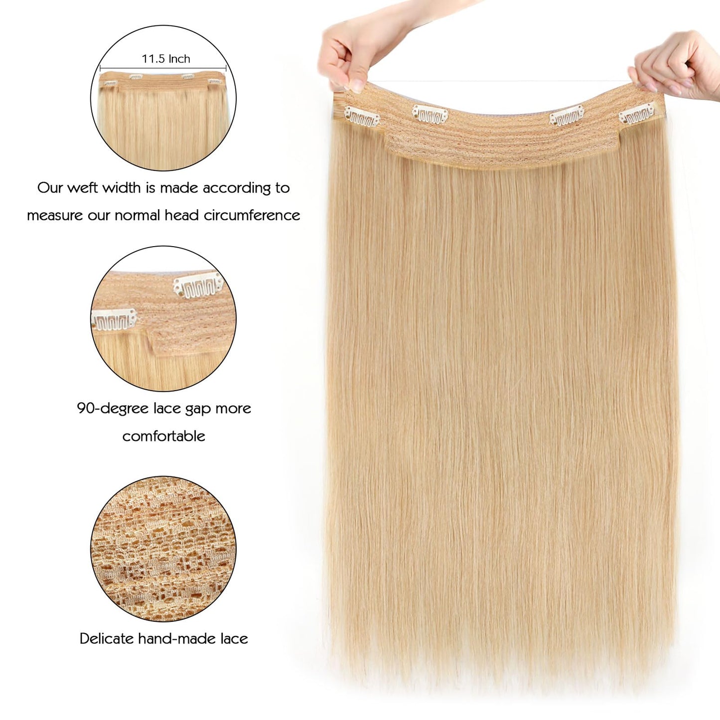 Sassina Invisible Wire Hair Extensions Real Human Hair with Transparent Wire Adjustable Size Secure Clips Natural Straight Secret Miracle Hairpiece, #18 12 Inch 80 Gram