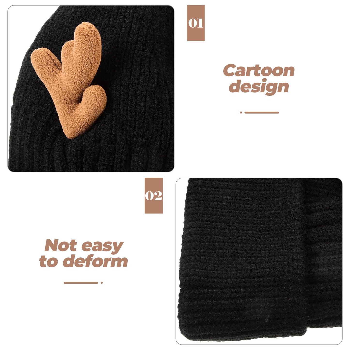 MAGICLULU 1 Pack Reindeer Beanie Antler Warm Cap Christmas Knitted Beanie Hat for Adults Women Adults(Black)