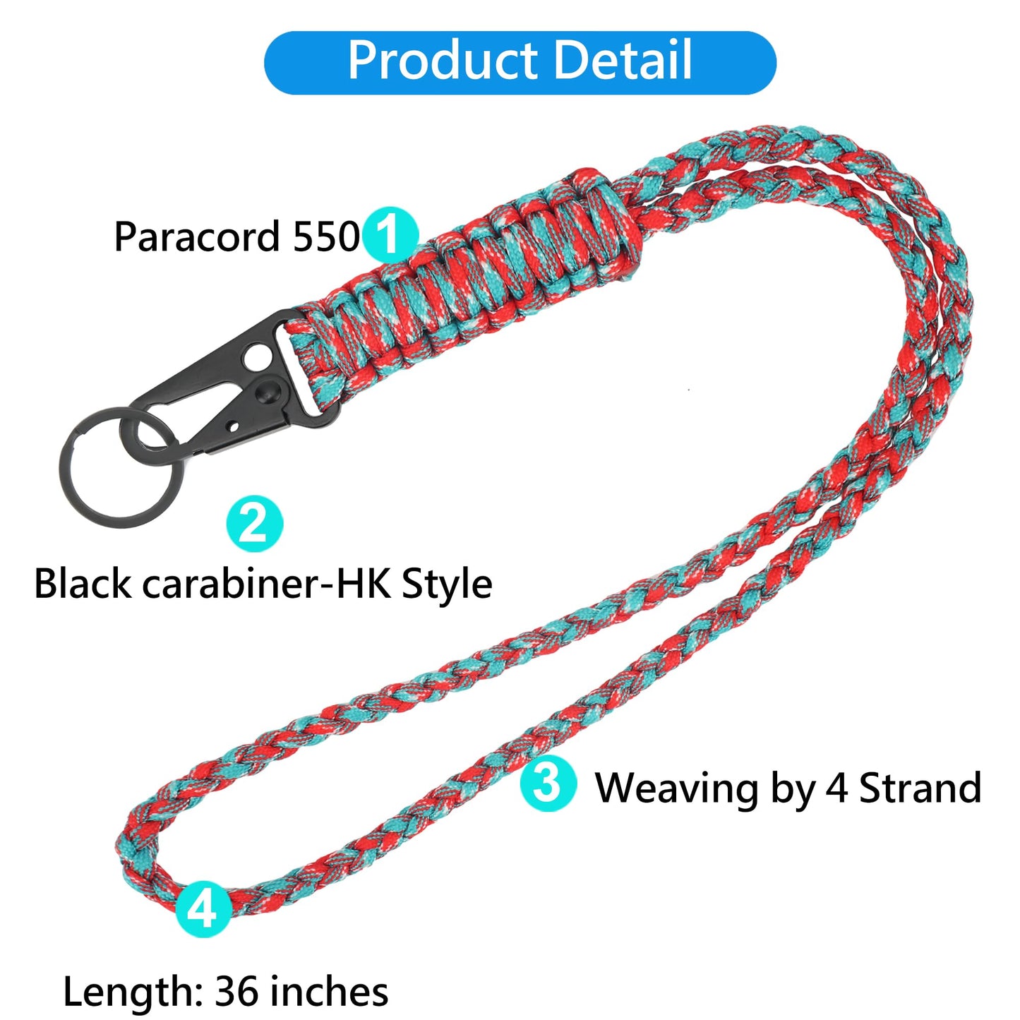 LAREDTREE Heavy Duty Paracord Lanyard Keychain, Paracord Necklace Cell Phone Keychain Whistles Wrist Braided Strap (Red Flower)