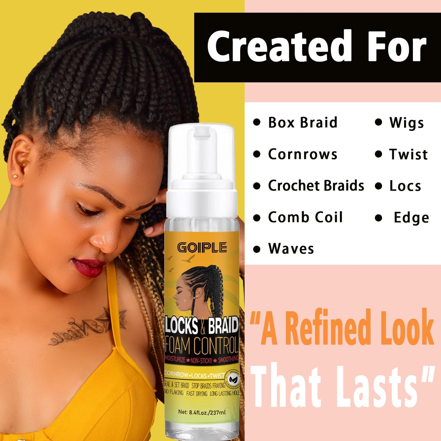 Braid and Loc Mousse for Hair Braiding, Twists, Braids and Locs - No Flake, Extra Hold, High Shine, Moisturizing, Frizz Control, Lightweight, Easy Application, with Leopard Silky Du-rag