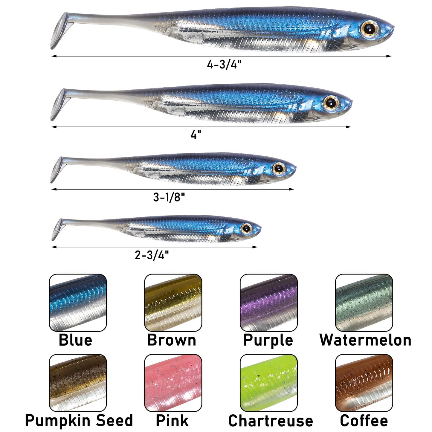 Dr.Fish Paddle Tail Swimbaits, Soft Lures for Bass Fishing, Soft Baits Swim Shad Bait Minnow Lures Drop Shot Fishing Lures 2-3/4 Inches Pink
