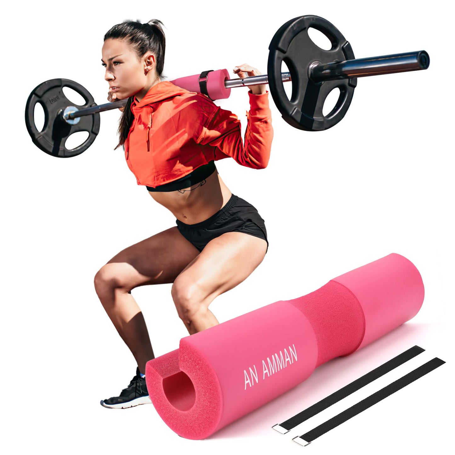 AN AMMAN Barbell Pad Perfect for Squat, Hip Thrust - Relieves Neck and Shoulder Pain Thick Foam Cushion - Gym Workout Smith Machine Thruster Weightlifting Pink Marble Pattern AM001PT