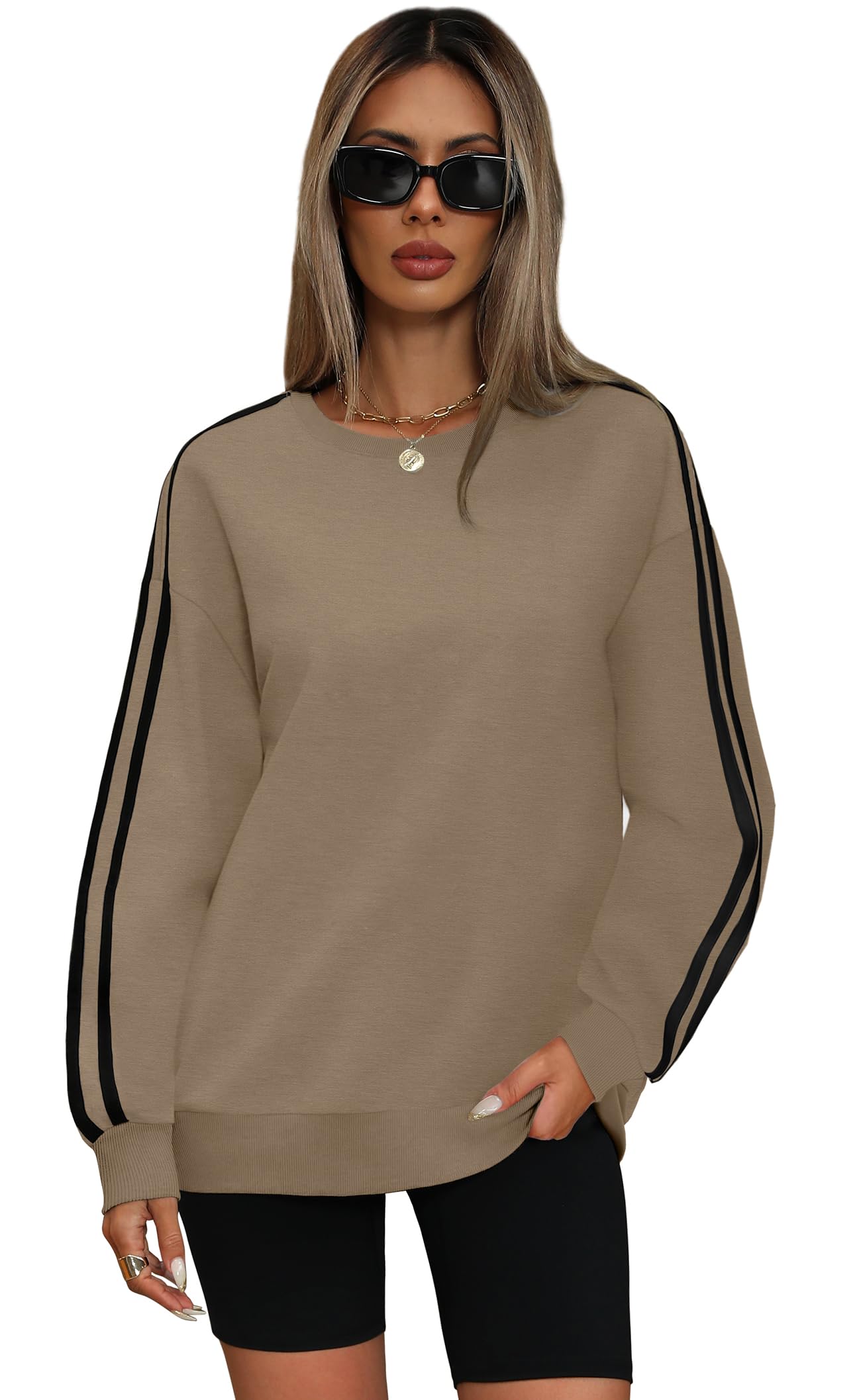 WIHOLL Womens Tops Oversized Shirts Pullover Long Sleeve Fall Sporty Shirts Color Block Loose Fit Green Winter Clothes XL