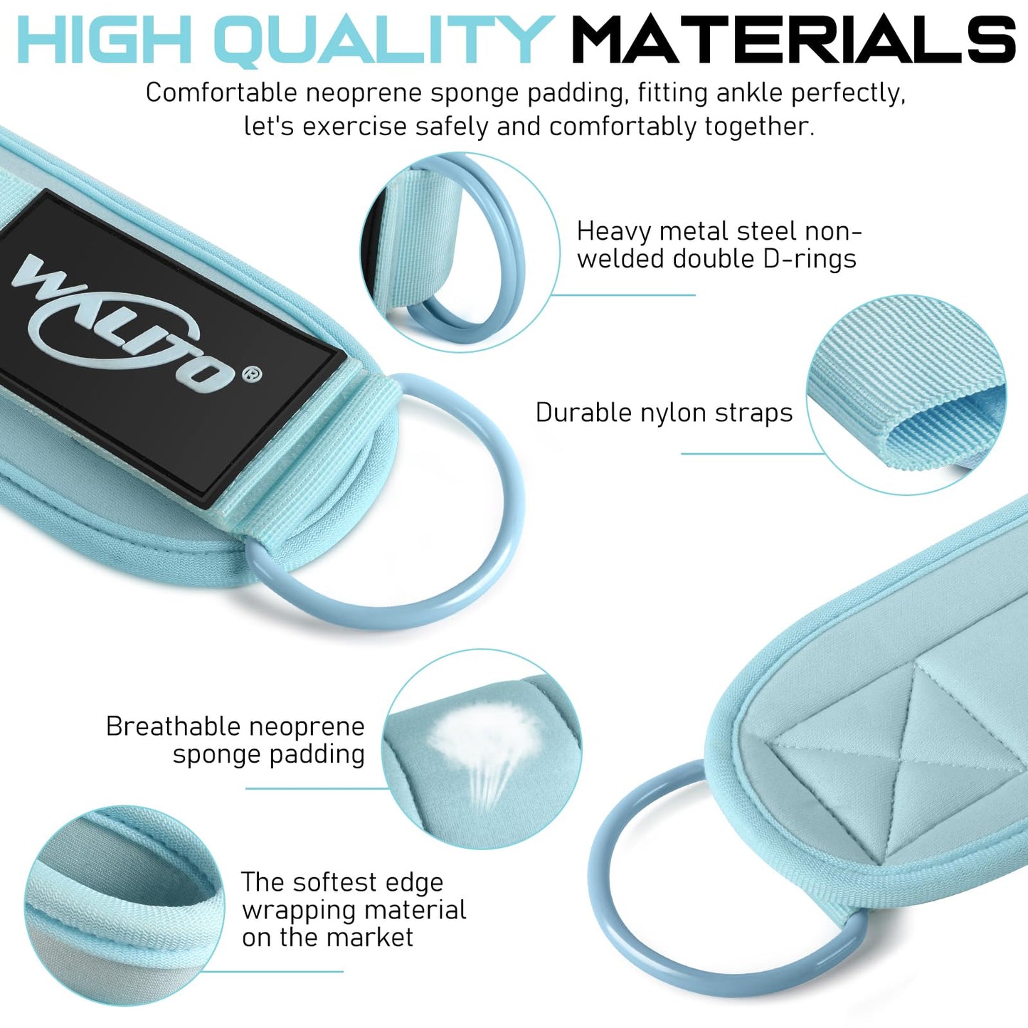 WALITO Gym Ankle Straps for Working Out - Glute Ankle Cuff Kickback Strap, Gym Cable Machine Accessories for Women Glute Leg Extensions, Hip Abductors & Lower Body Exercises Equipment