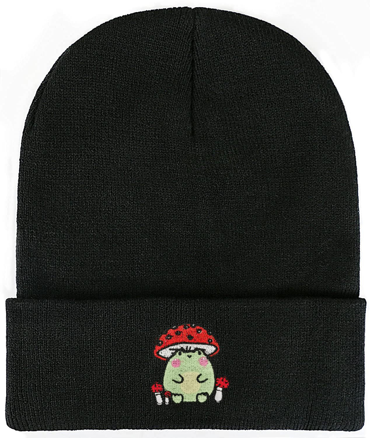 DEKIFNHG Funny Frog Mushroom Embroidered Beanies Hat, Winter Warm Knit Hat for Men and Women Gift