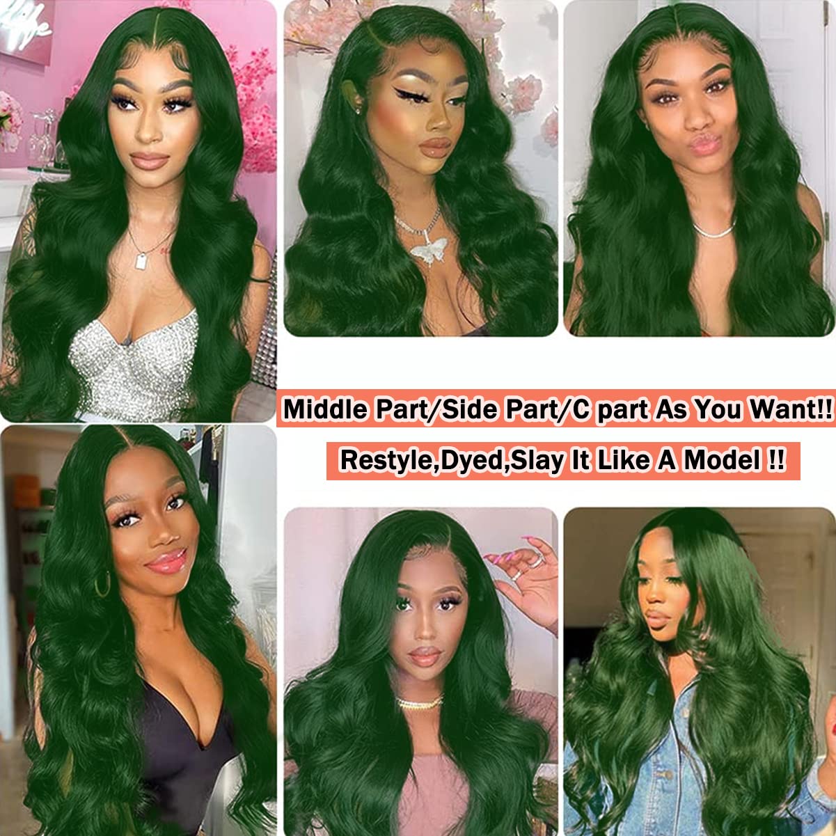 Colorful Bird 30 Inch Dark Green Lace Front Wigs Human Hair Body Wave 13x4 HD Lace Frontal Wig Pre Plucked with Baby Hair Green Lace Front Human Hair Wigs Glueless 150% Density
