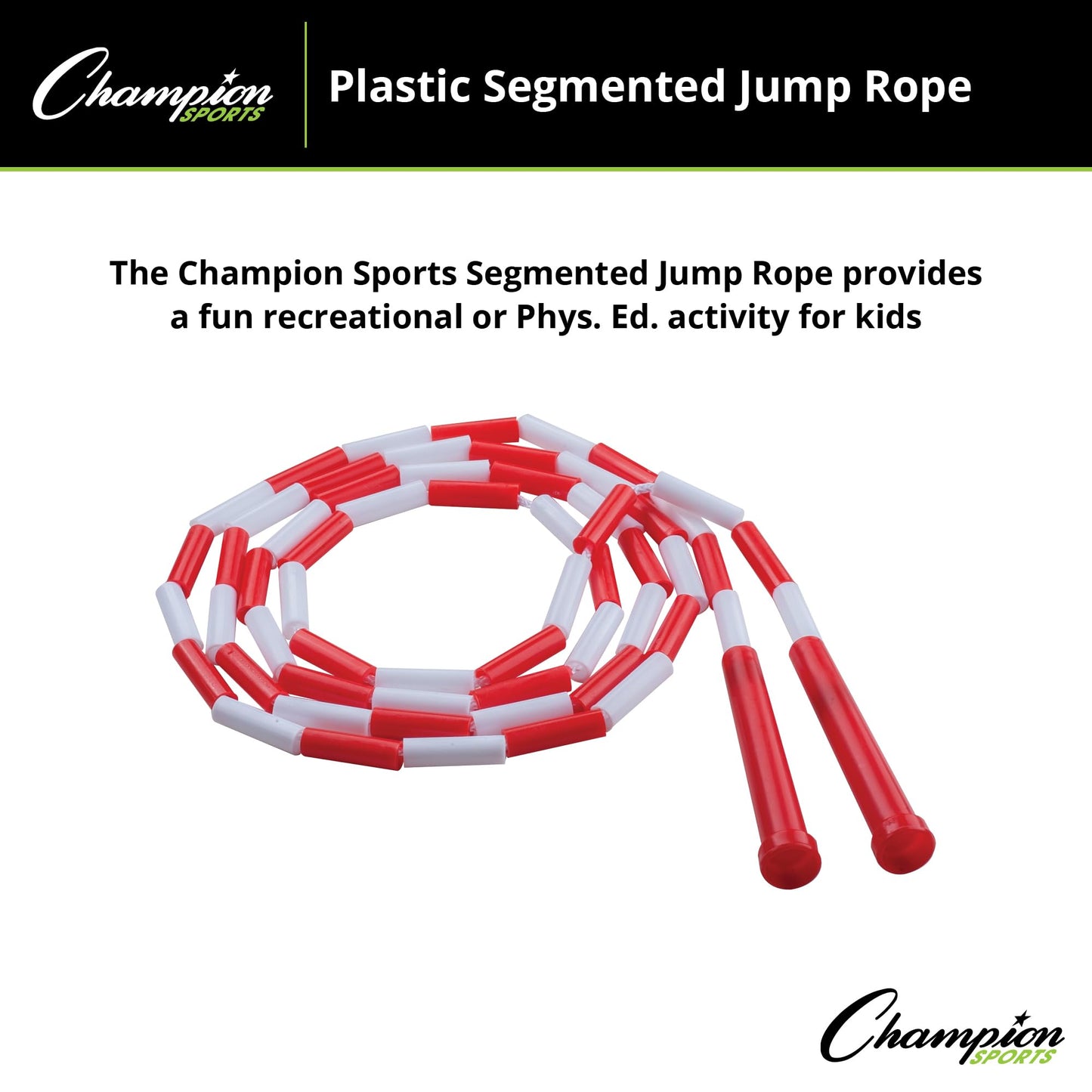 Champion Sports Classic Plastic Segmented Beaded Jump Ropes - Phys. Ed, Gym, Fitness and Recreational Use, 7'L, Red/White