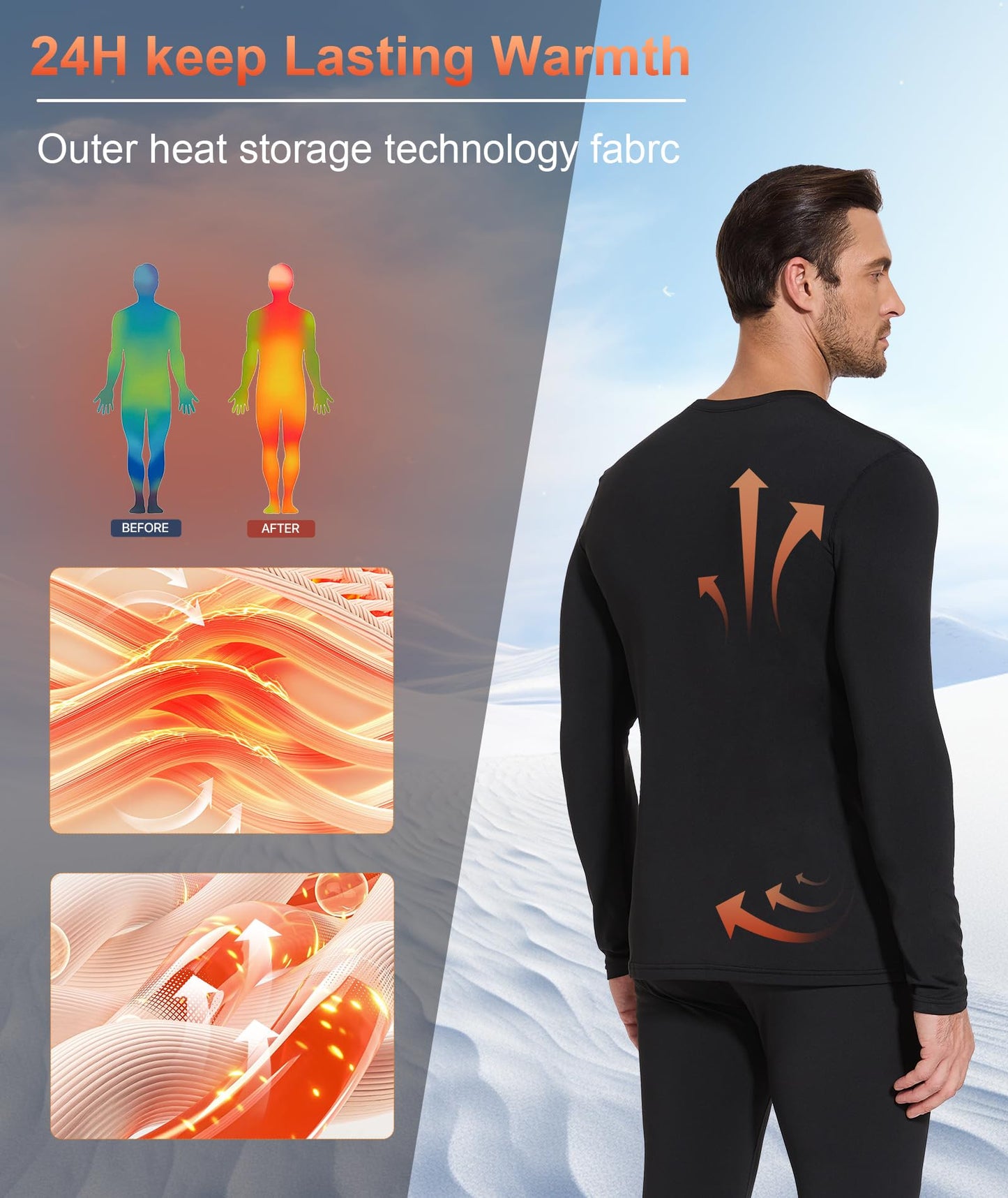 BESTENA Men's Long Sleeve Thermal Underwear Fleece Lined Base Layer Cold Weather Tops Long John Shirts for Men
