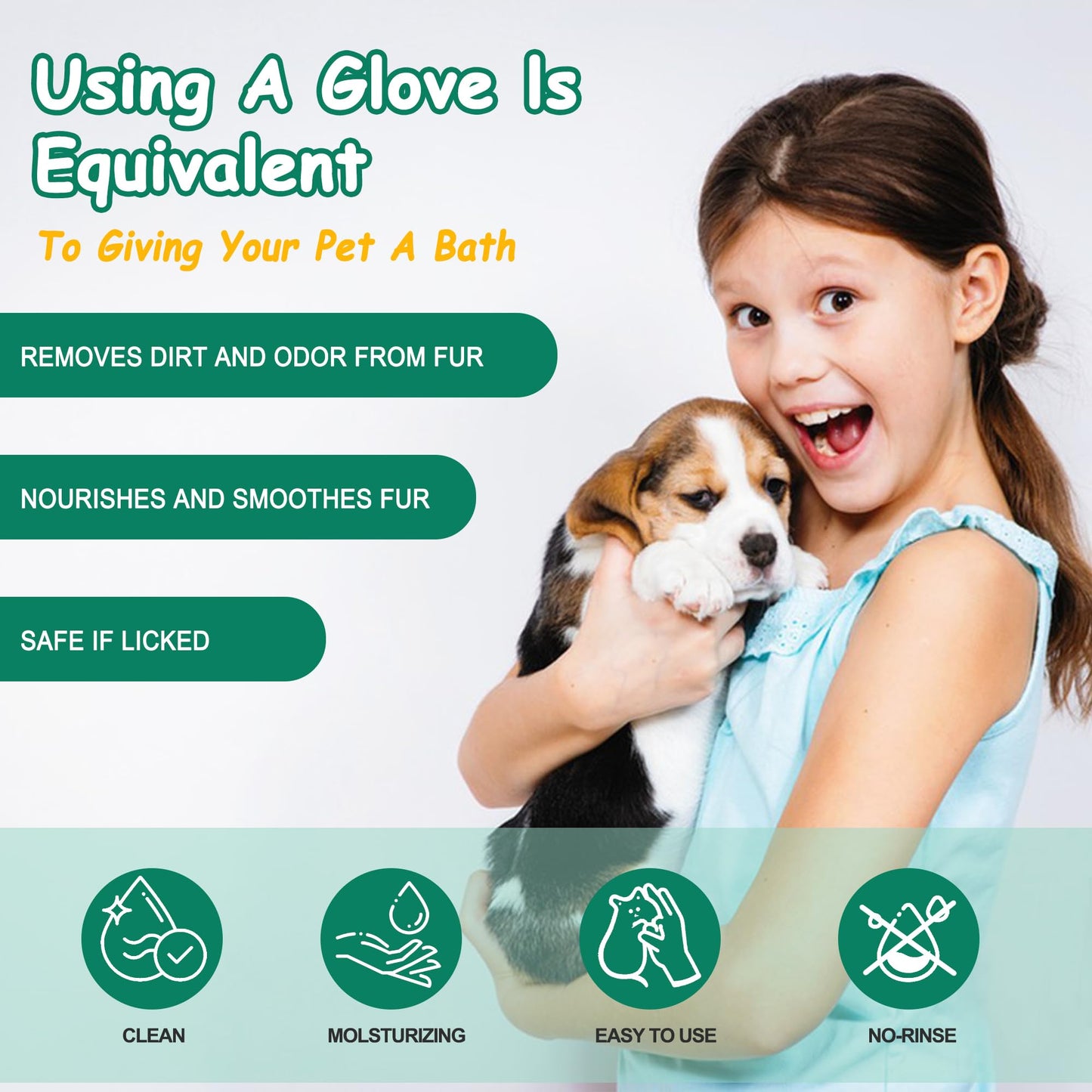 CHPPEY Pet Cleaning and Deodorizing Bathing Grooming Glove Wipes for Dogs and Cats, Extra Thick Nourish Fur No-Rinse Grooming Wipes for Daily Care and Travel, Hypoallergenic, 10 pcs