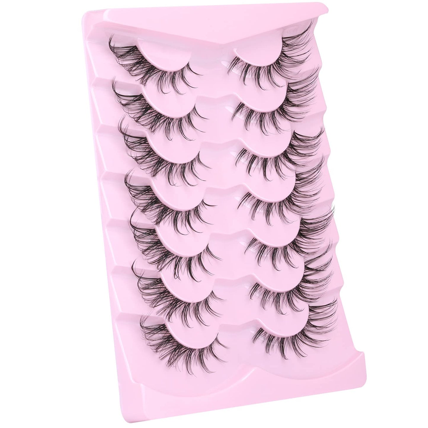 Manga Lashes Fox Eye False Eyelashes Natural Look Faux Mink Lashes Wispy Clear Band Spiky Cat Eye Strip Eyelashes Pack, 7 Pairs