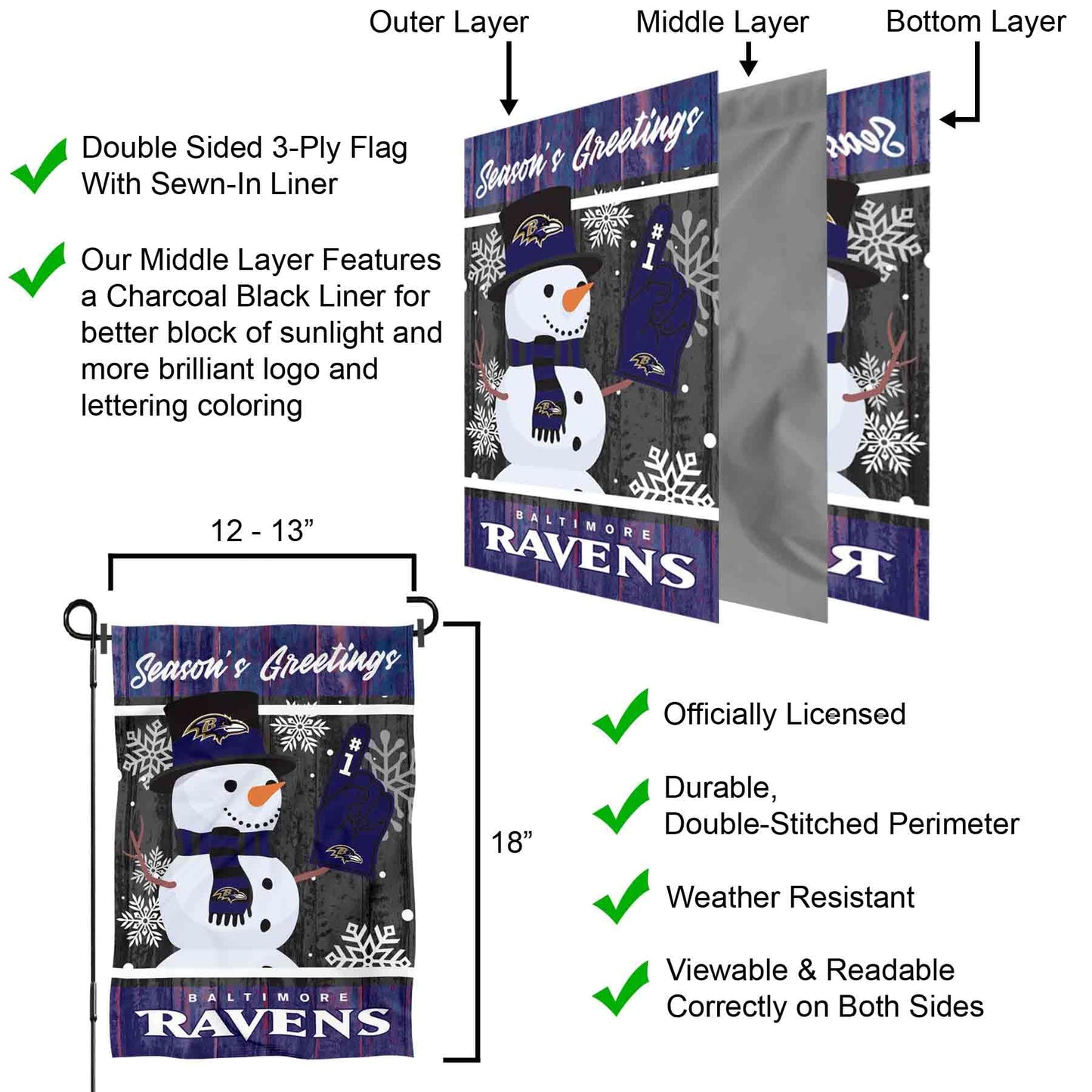 Baltimore Ravens Holiday Winter Snow Garden Flag Double Sided Banner